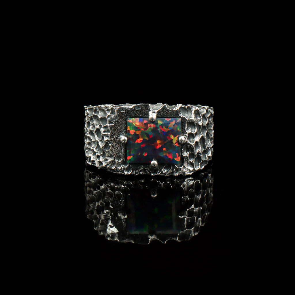 Obsidian Ember Black Opal Ring – 925 Sterling Silver