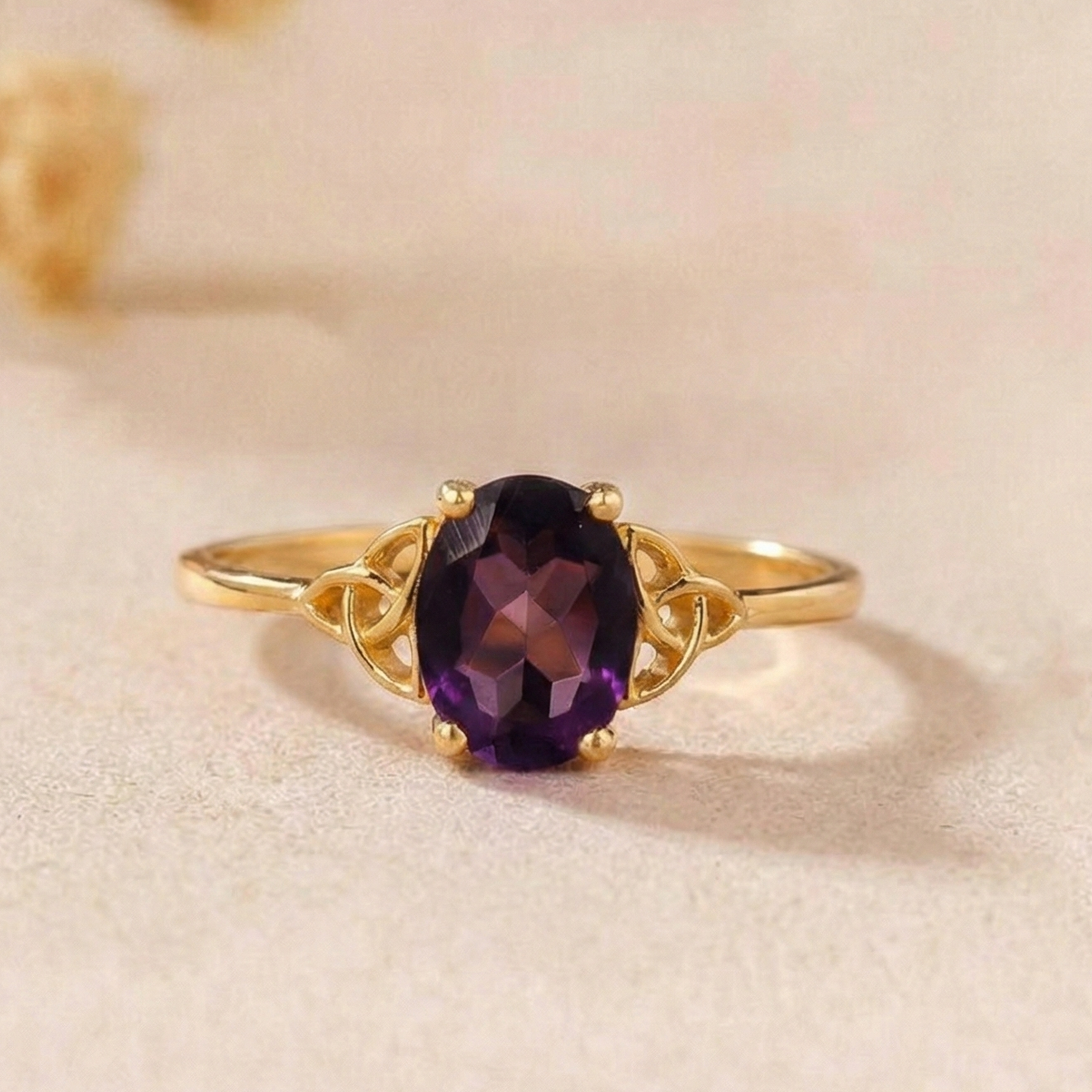 Celestia Amethyst Gold Engagement Ring – 925 Sterling Silver Women Aesthetic Ring