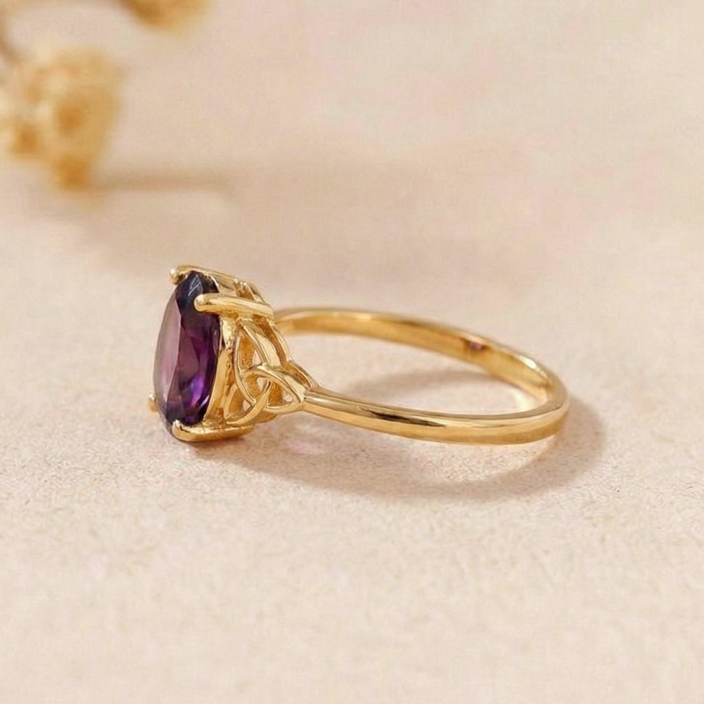 Celestia Amethyst Gold Engagement Ring – 925 Sterling Silver Women Aesthetic Ring