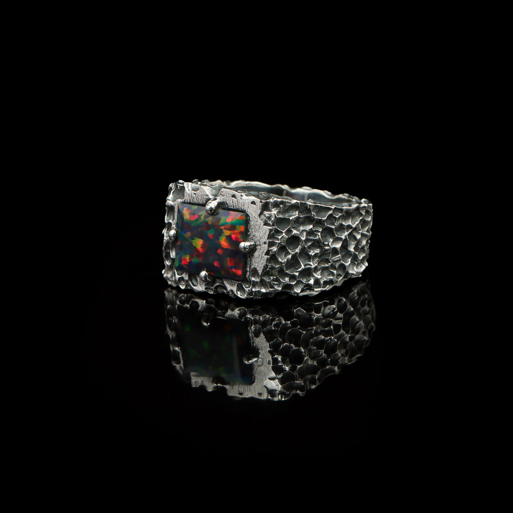 Obsidian Ember Black Opal Ring – 925 Sterling Silver