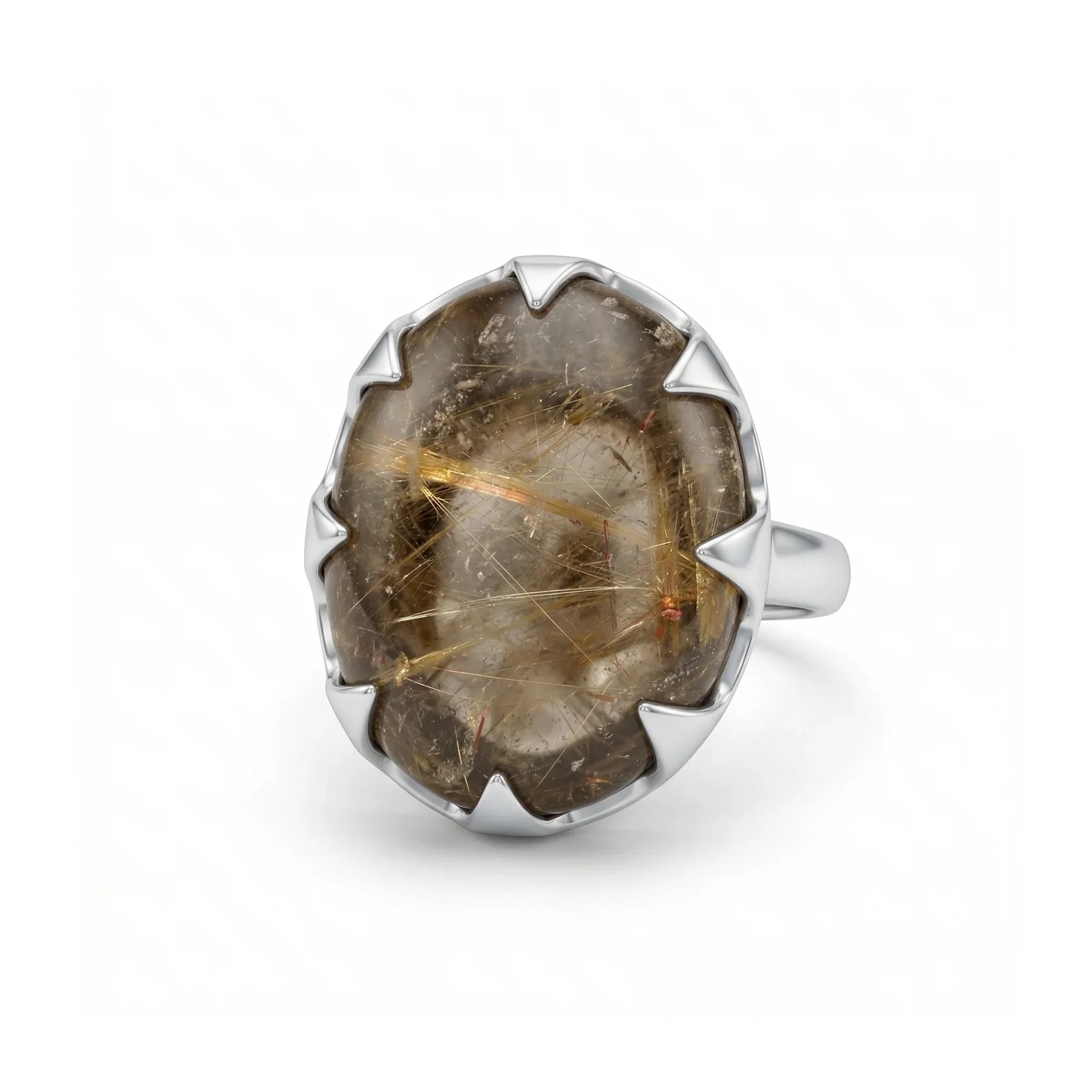Solar Vein Golden Rutilated Quartz Statement Ring – 925 Sterling Silver