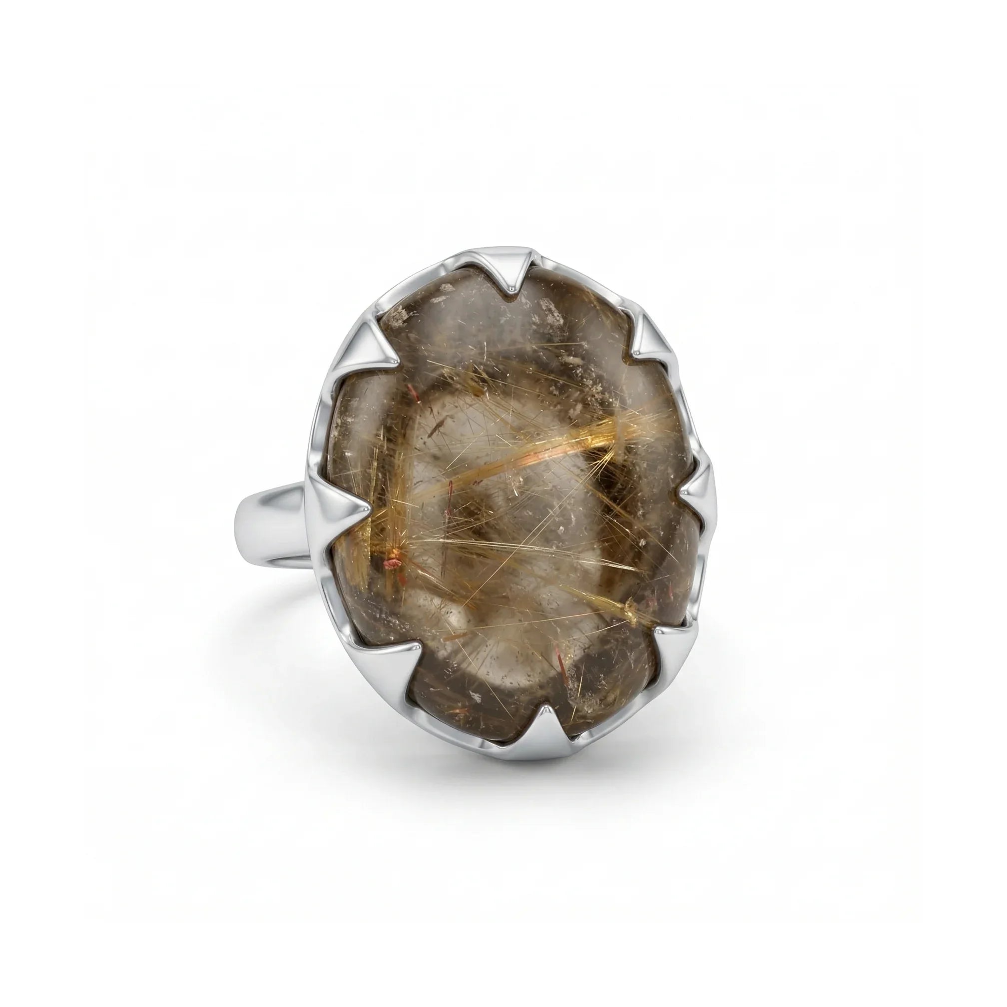 Solar Vein Golden Rutilated Quartz Statement Ring – 925 Sterling Silver