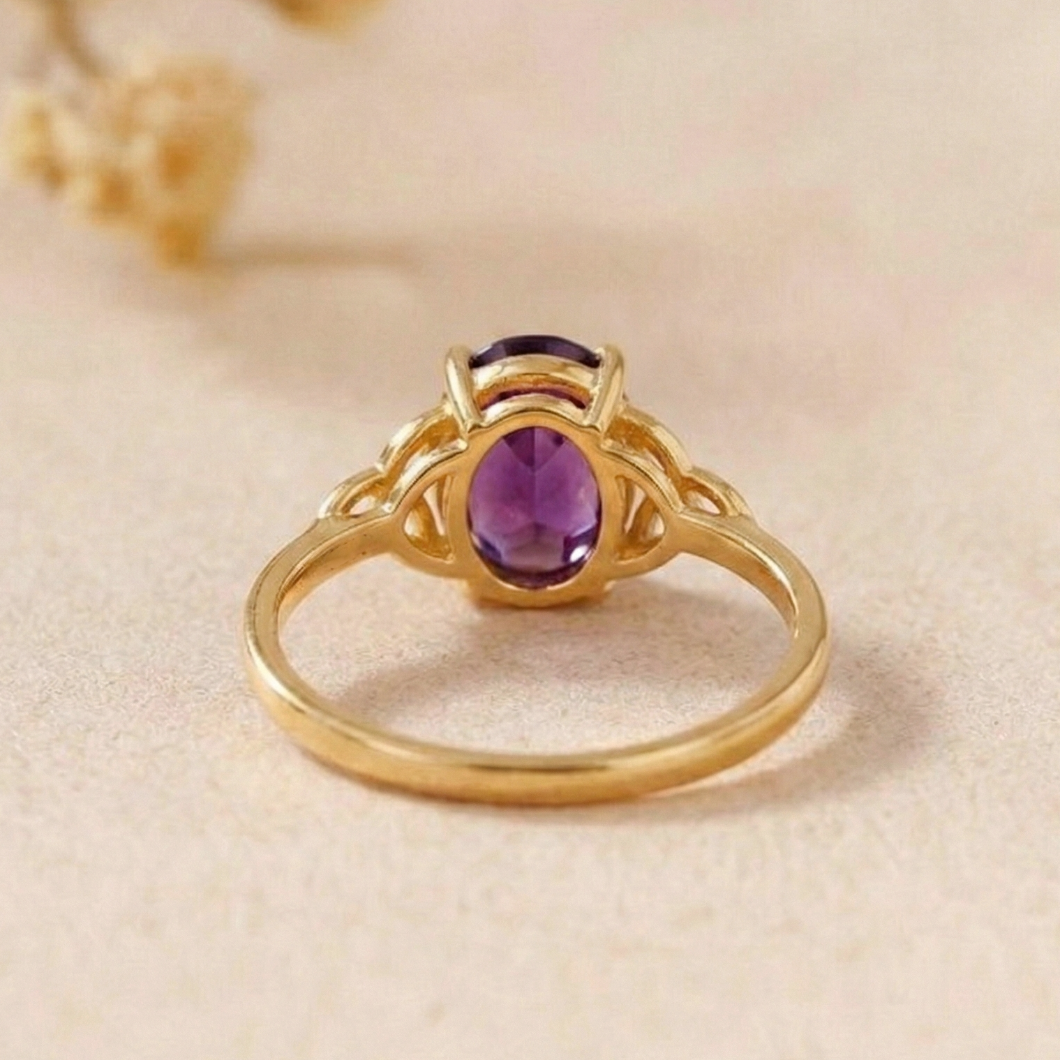 Celestia Amethyst Gold Engagement Ring – 925 Sterling Silver Women Aesthetic Ring