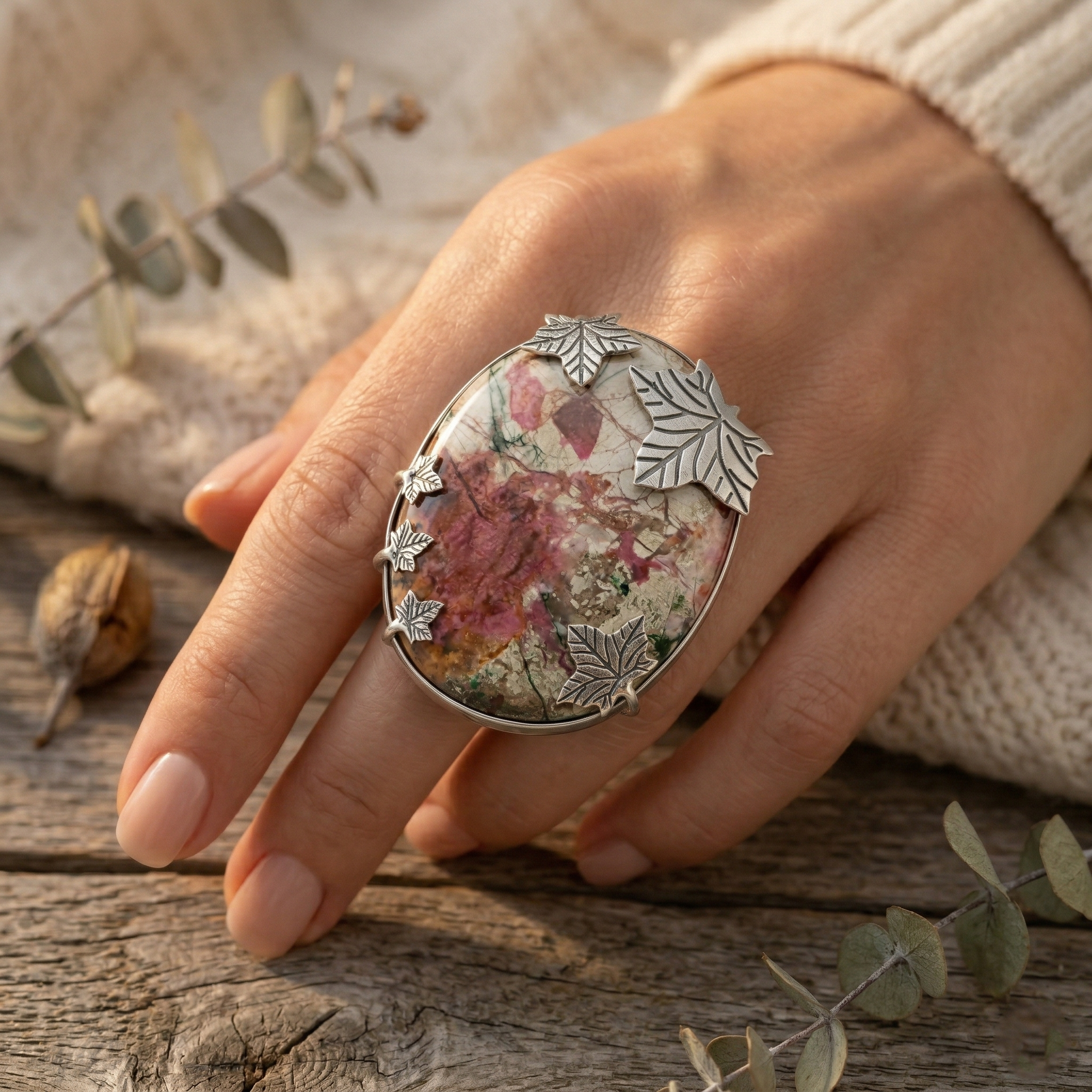 Desert Bloom Wild Horse Jasper Statement Ring – 925 Sterling Silver