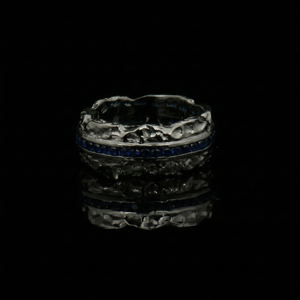 Celestial Ridge Blue Sapphire Ring – Black Rhodium 925 Sterling Silver