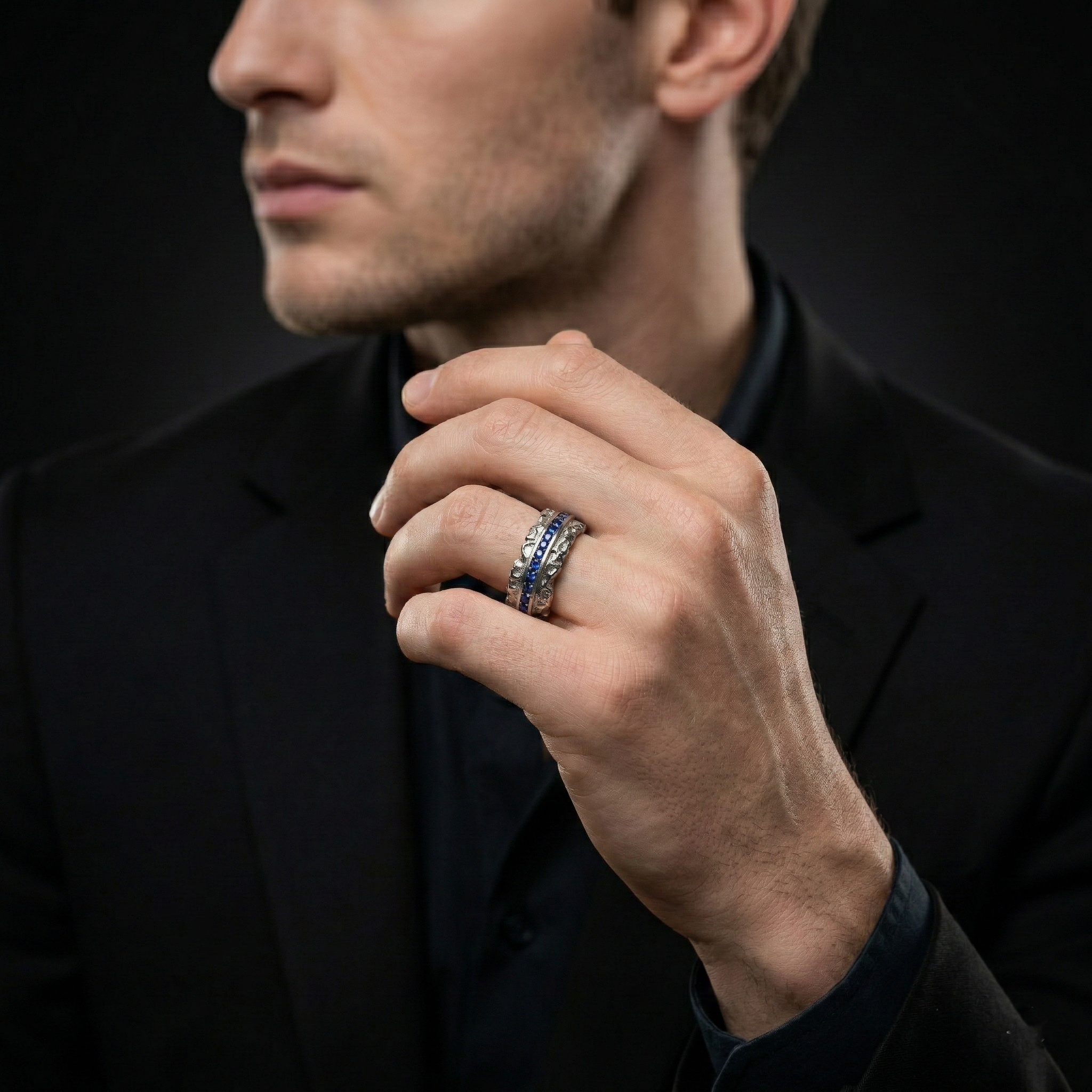 Celestial Ridge Blue Sapphire Ring – 925 Sterling Silver