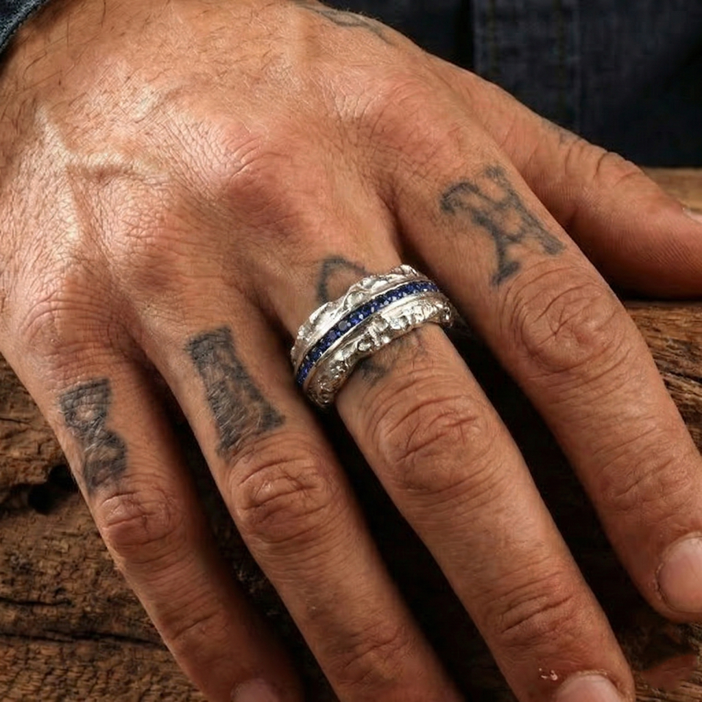 Celestial Ridge Blue Sapphire Ring – 925 Sterling Silver