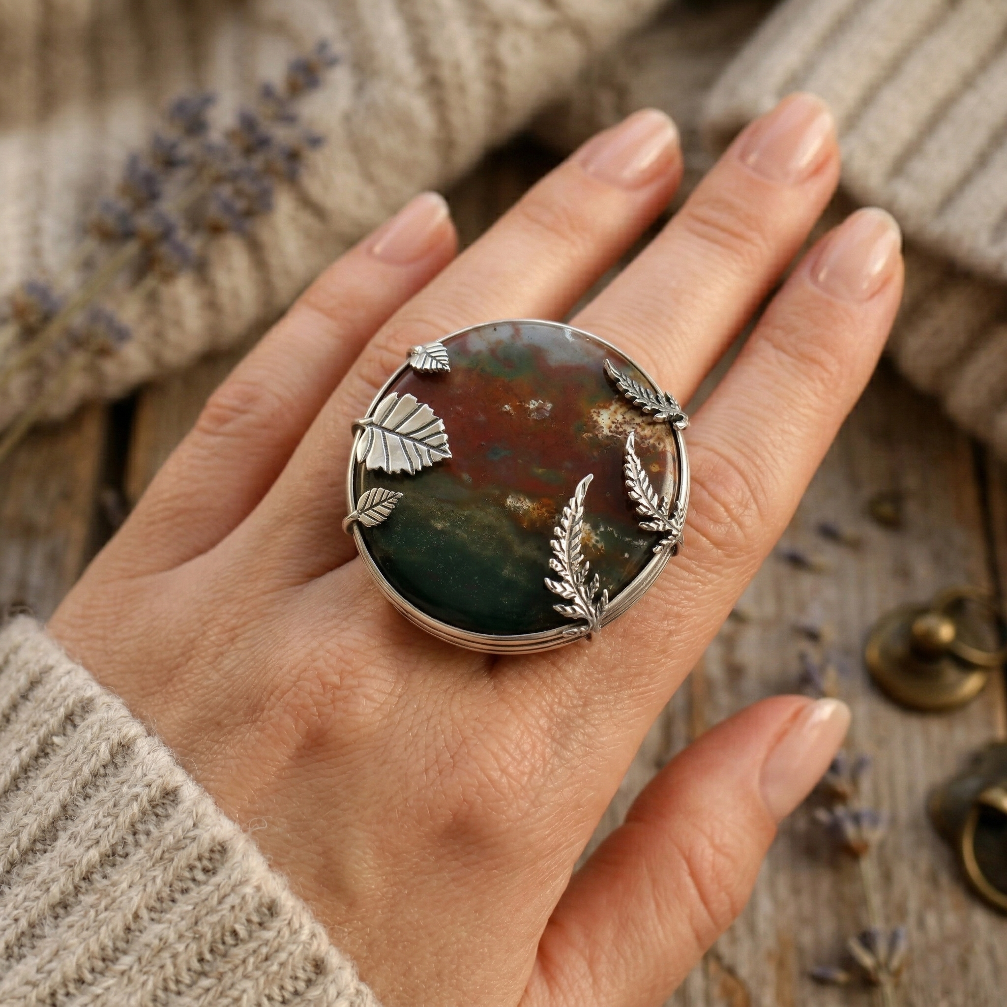 Mystic Earth Bloodstone Statement Ring – 925 Sterling Silver
