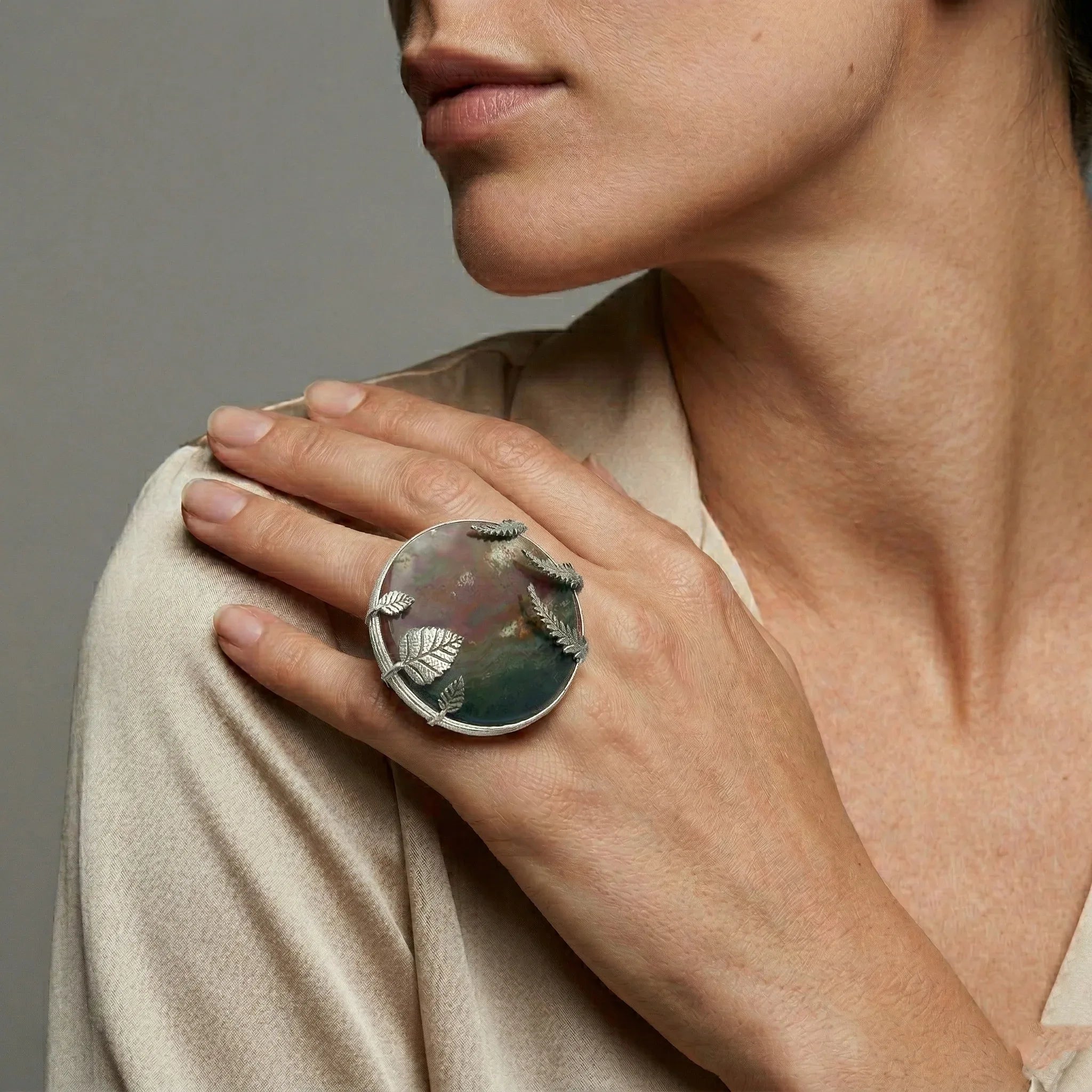 Mystic Earth Bloodstone Statement Ring – 925 Sterling Silver