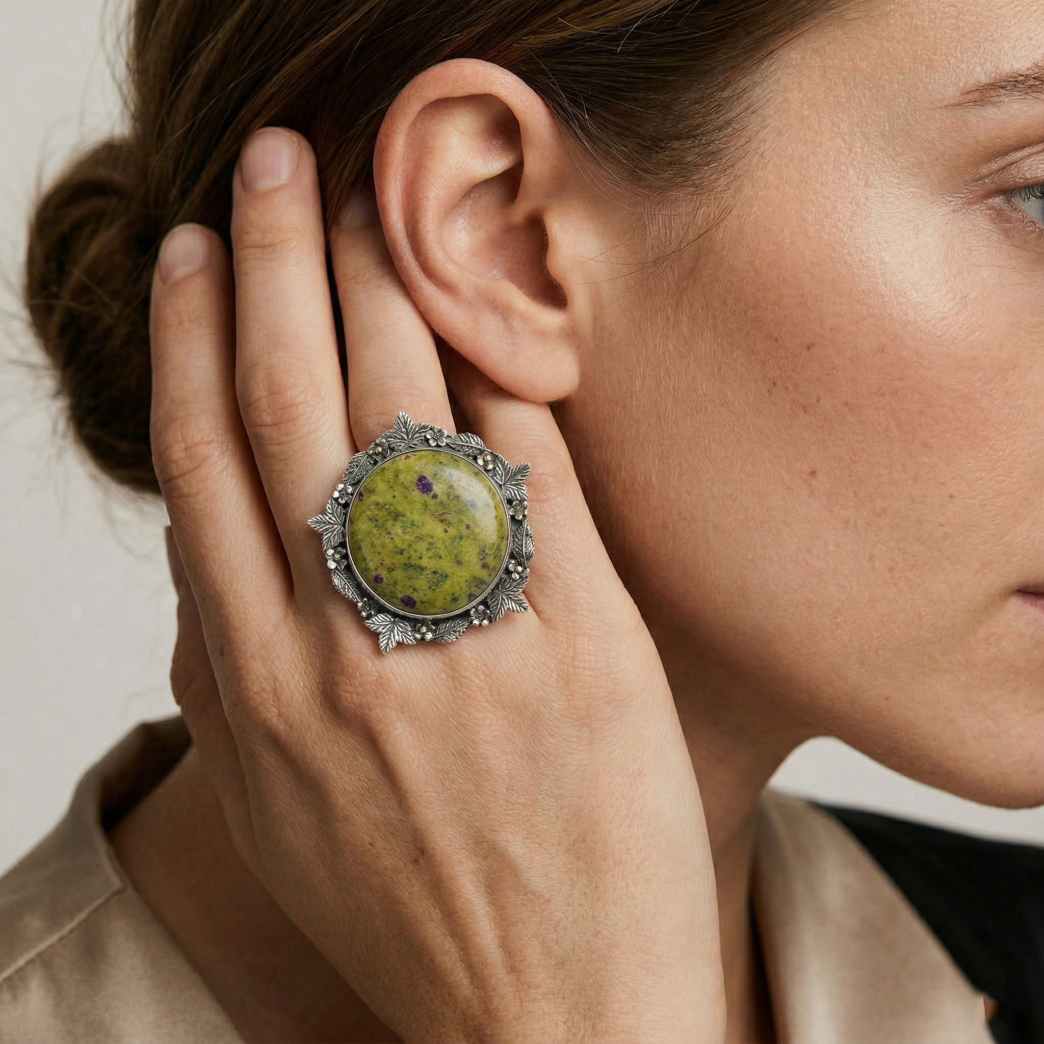 Forest Aura Atlantisite Statement Ring – 925 Sterling Silver