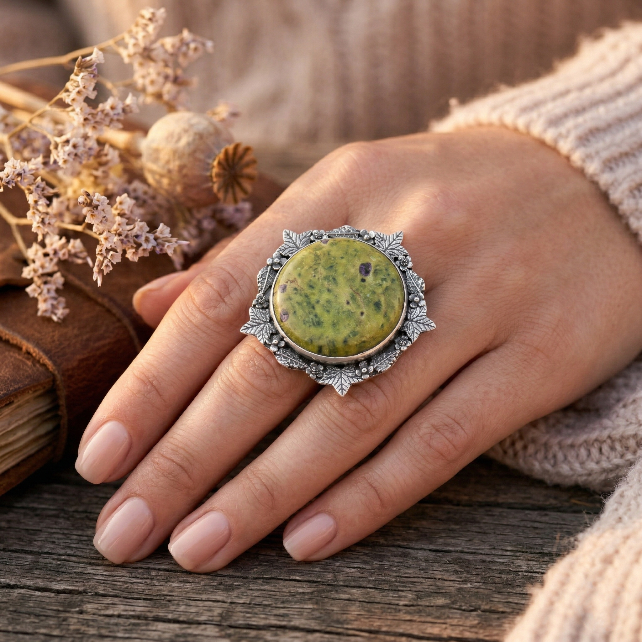 Forest Aura Atlantisite Statement Ring – 925 Sterling Silver