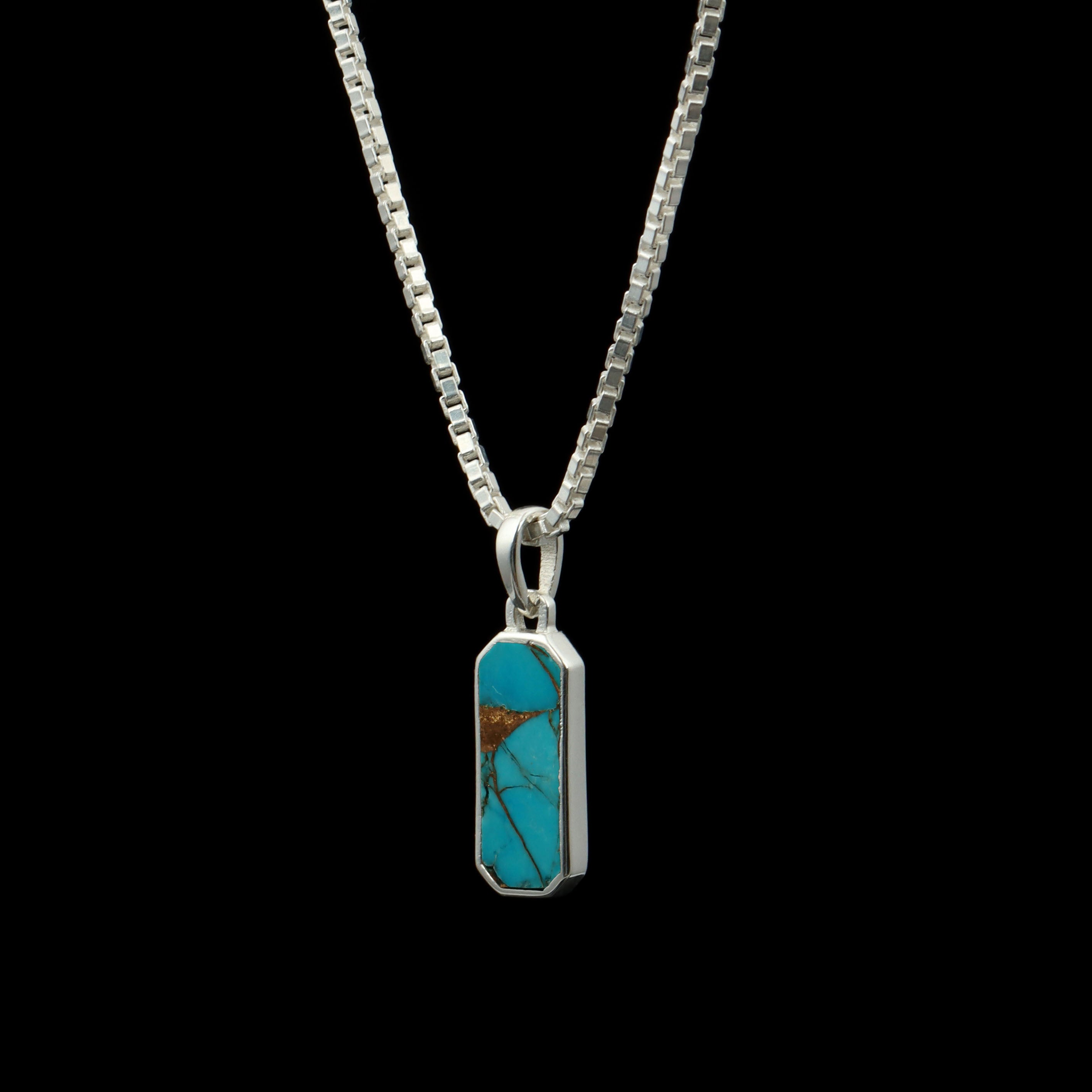 Copper Turquoise Bar Pendant – 925 Sterling Silver
