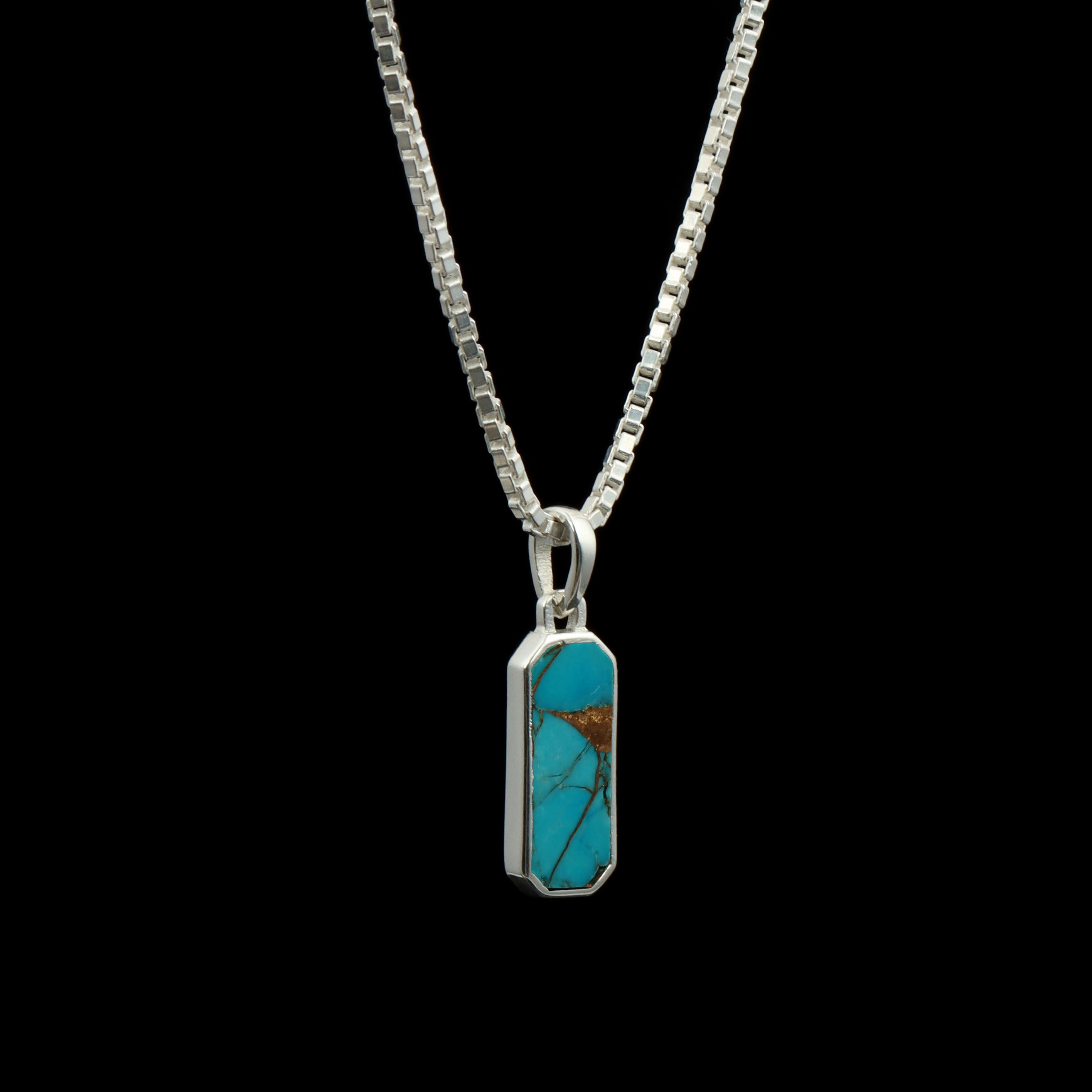 Copper Turquoise Bar Pendant – 925 Sterling Silver