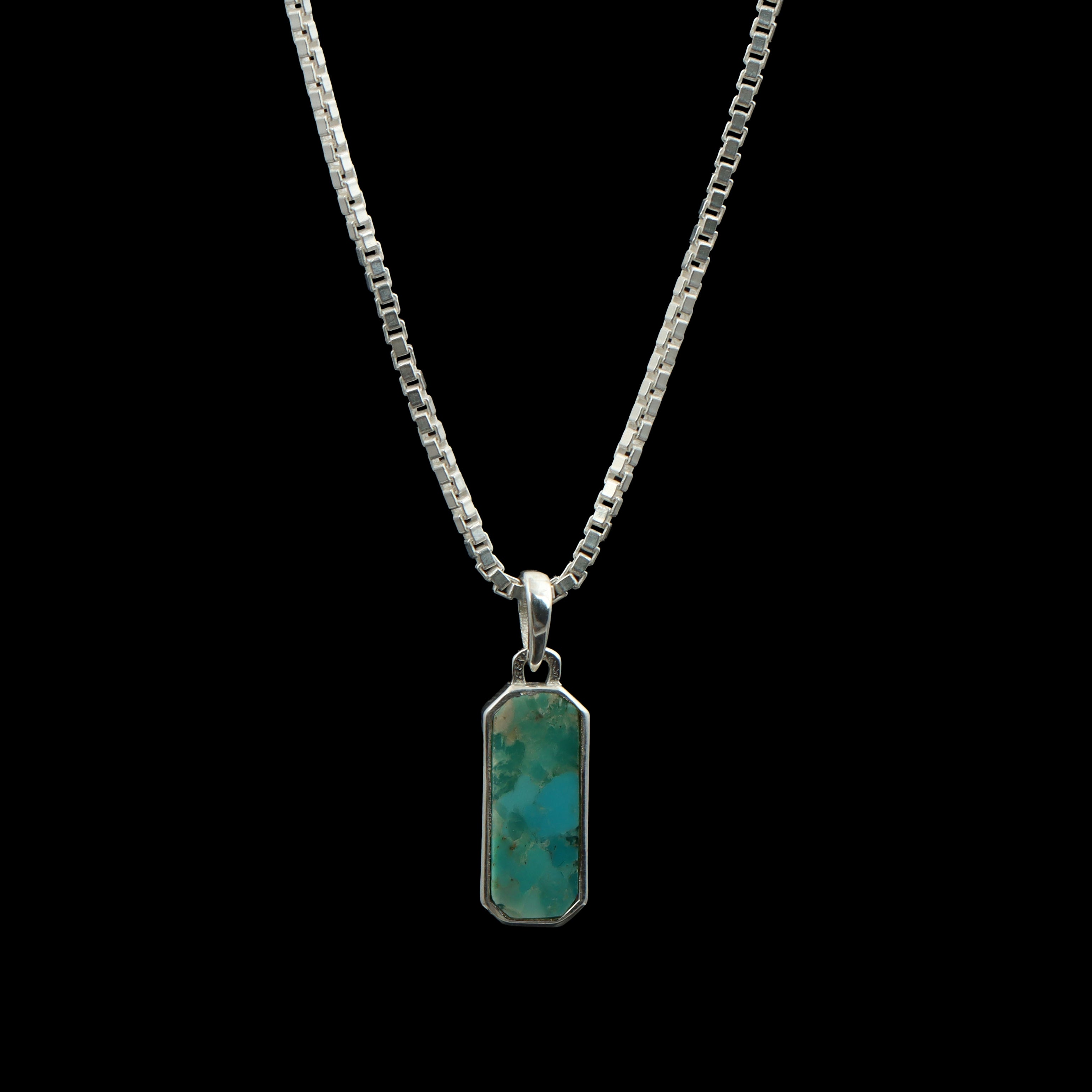 Natural Turquoise Bar Pendant – 925 Sterling Silver