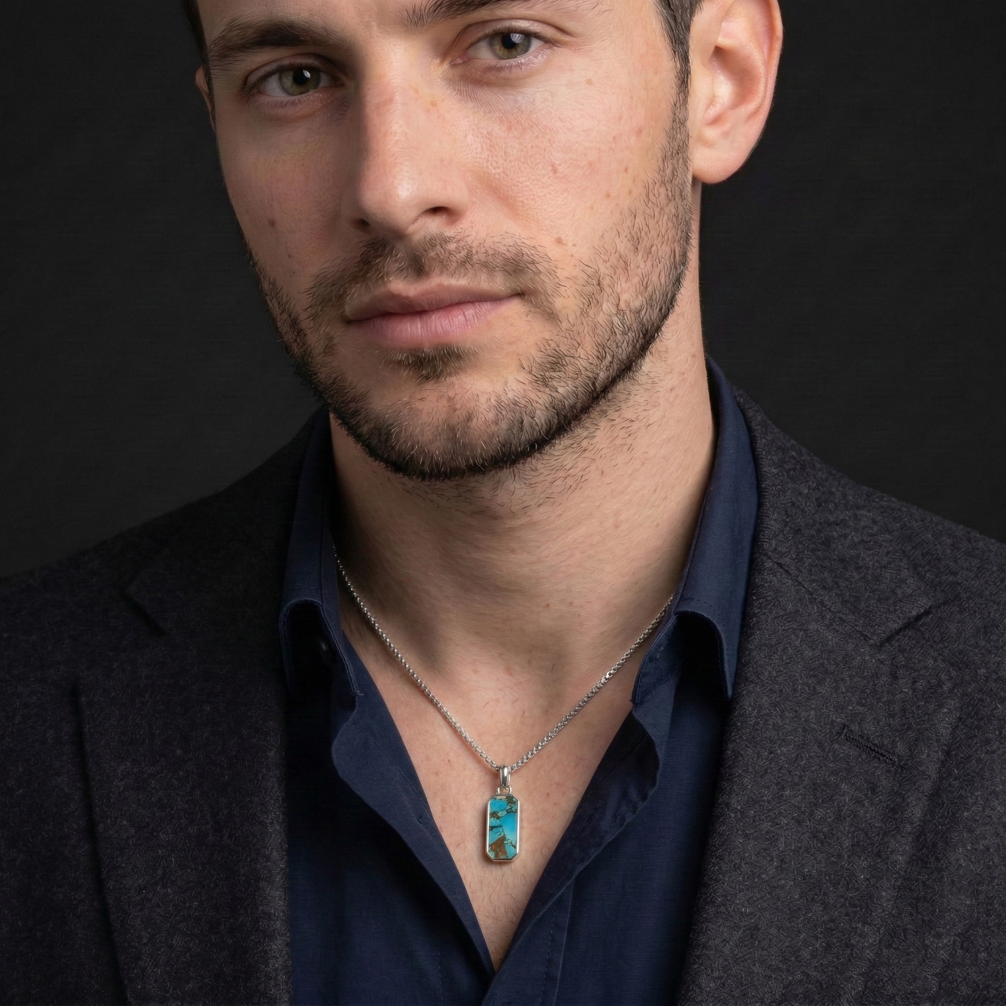 Copper Turquoise Bar Pendant – 925 Sterling Silver