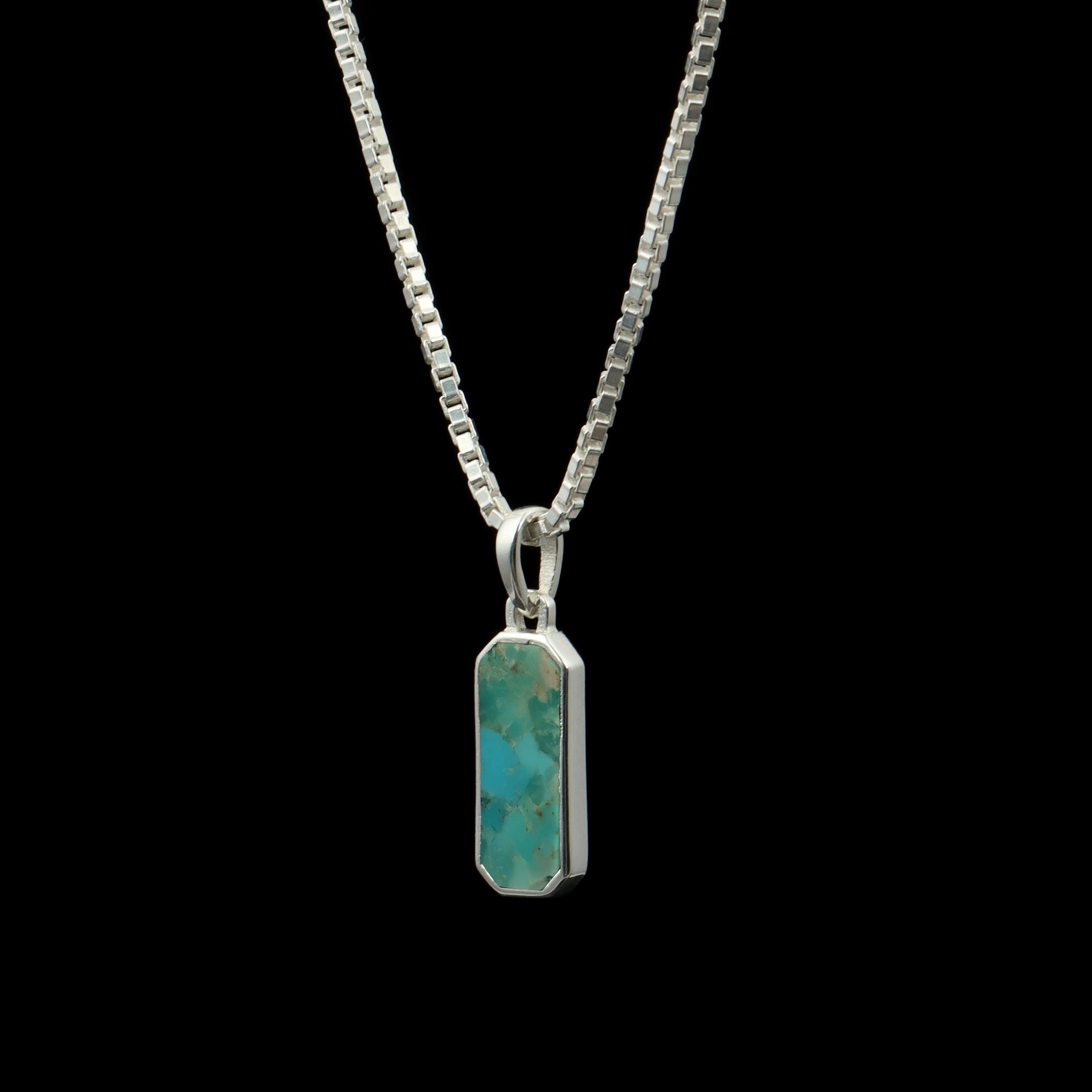 Natural Turquoise Bar Pendant – 925 Sterling Silver