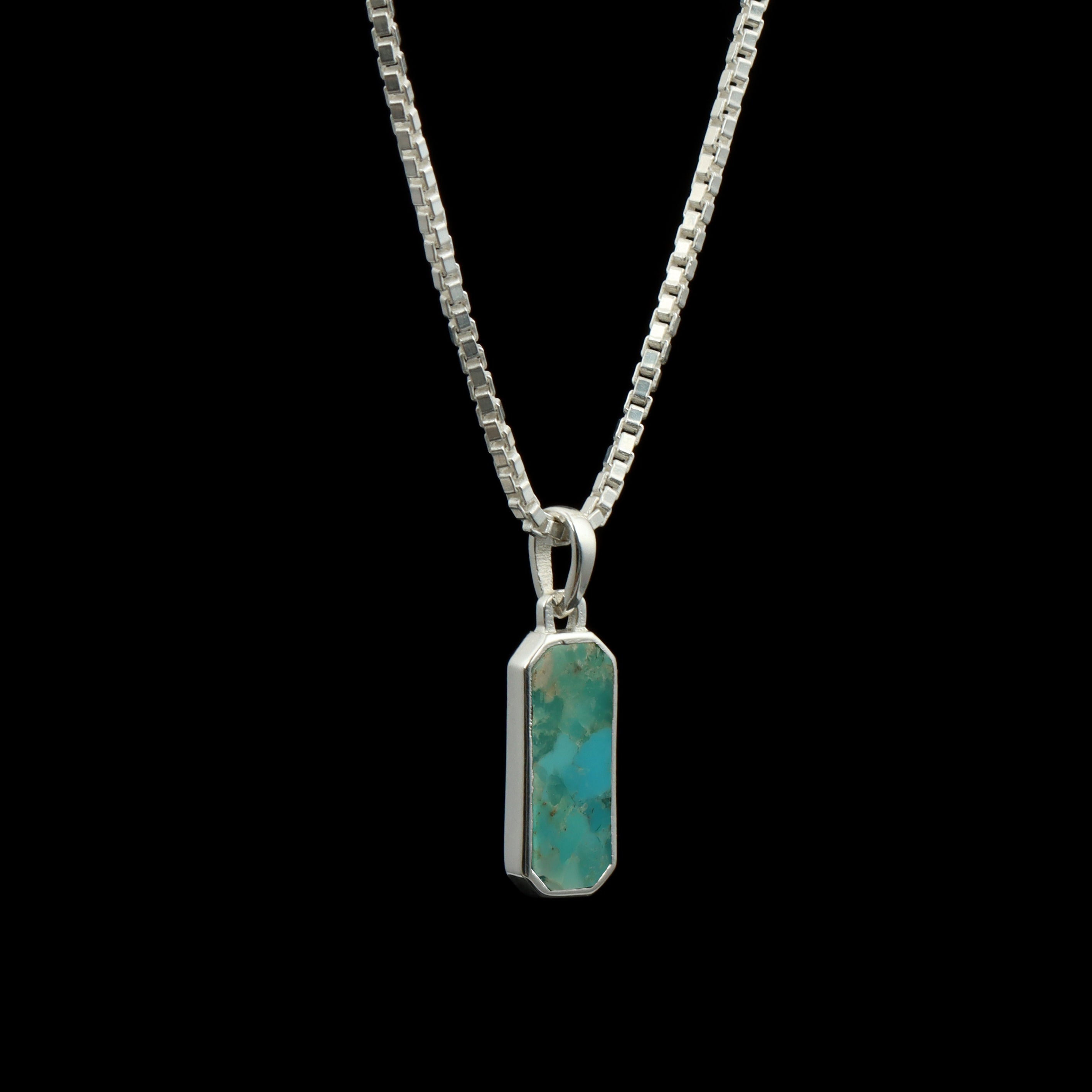 Natural Turquoise Bar Pendant – 925 Sterling Silver