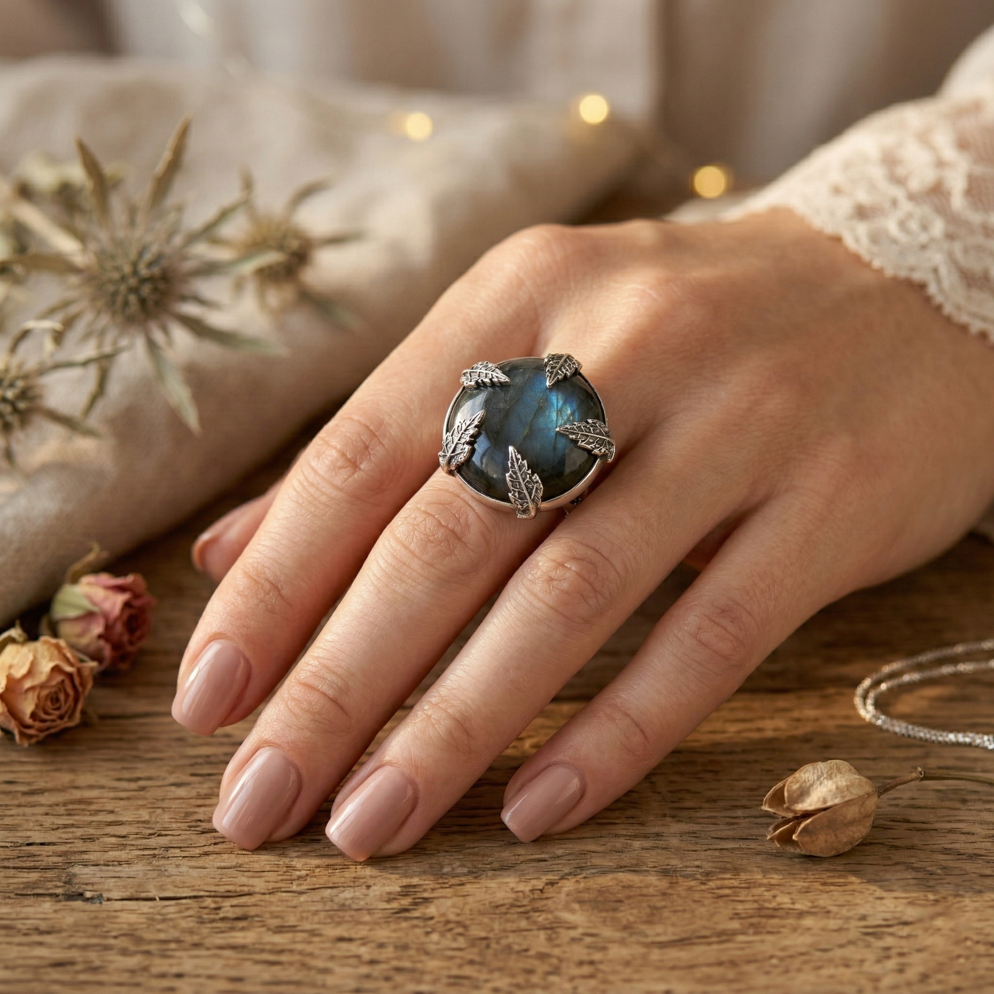 Celestial Blue Labradorite Statement Ring – 925 Sterling Silver