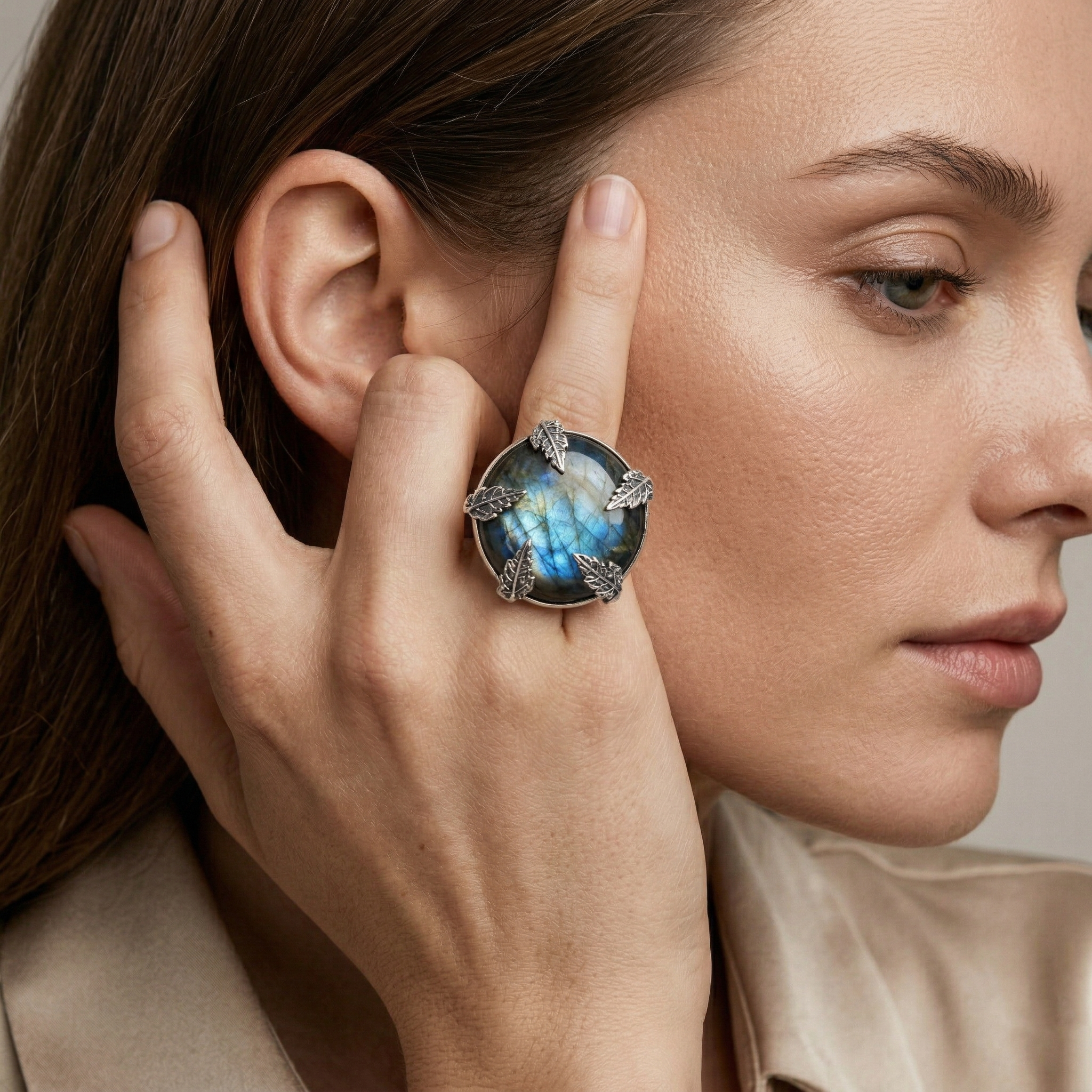 Celestial Blue Labradorite Statement Ring – 925 Sterling Silver
