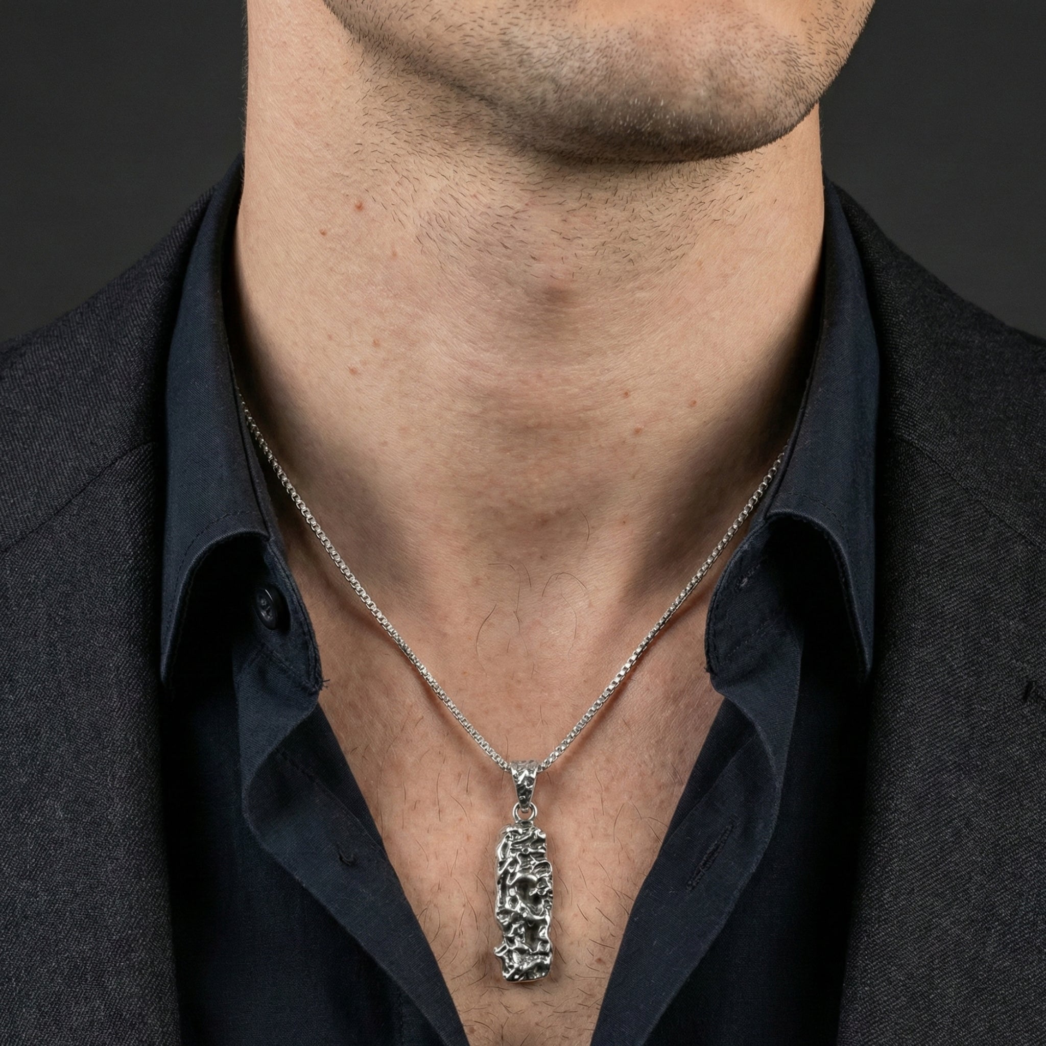 Abstract Textured Bar Pendant – 925 Sterling Silver