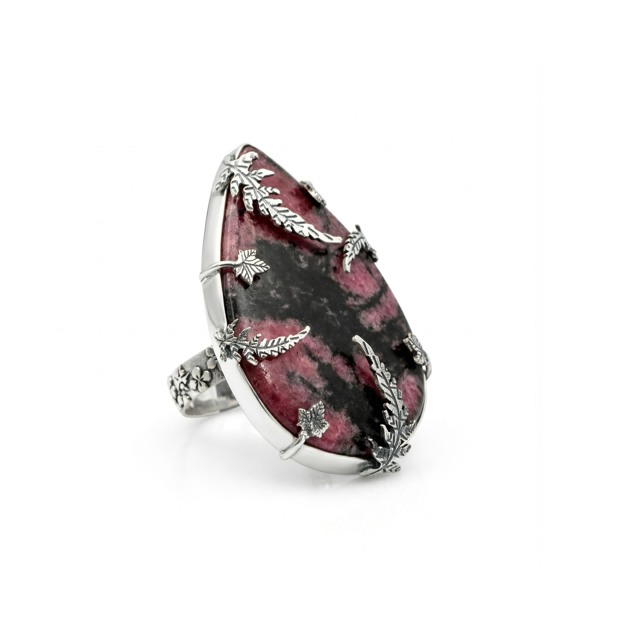 Blush Shadow Rhodonite Statement Ring – 925 Sterling Silver