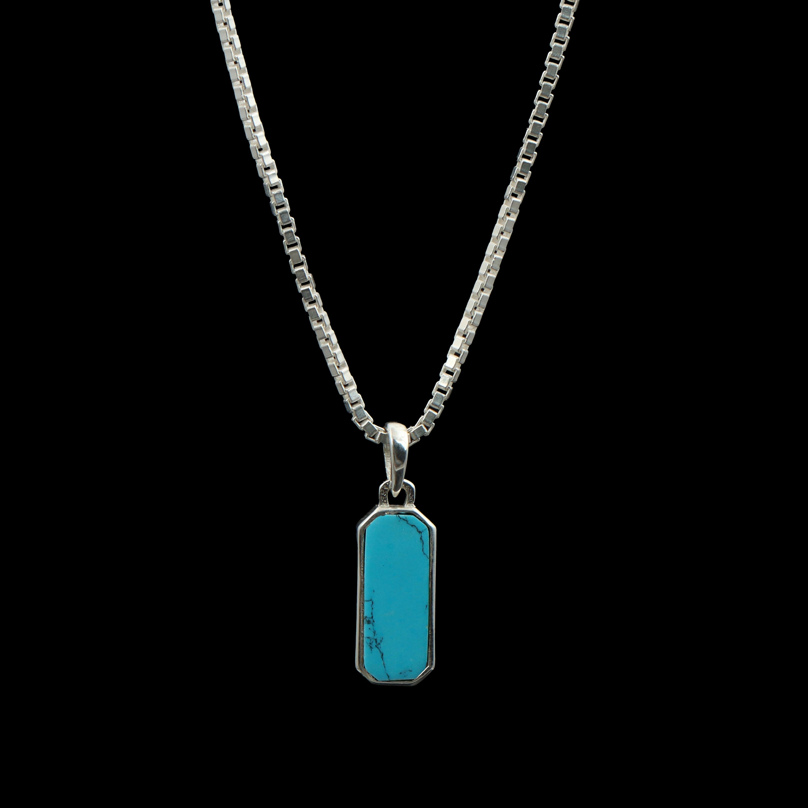 Textured Turquoise Bar Pendant – 925 Sterling Silver