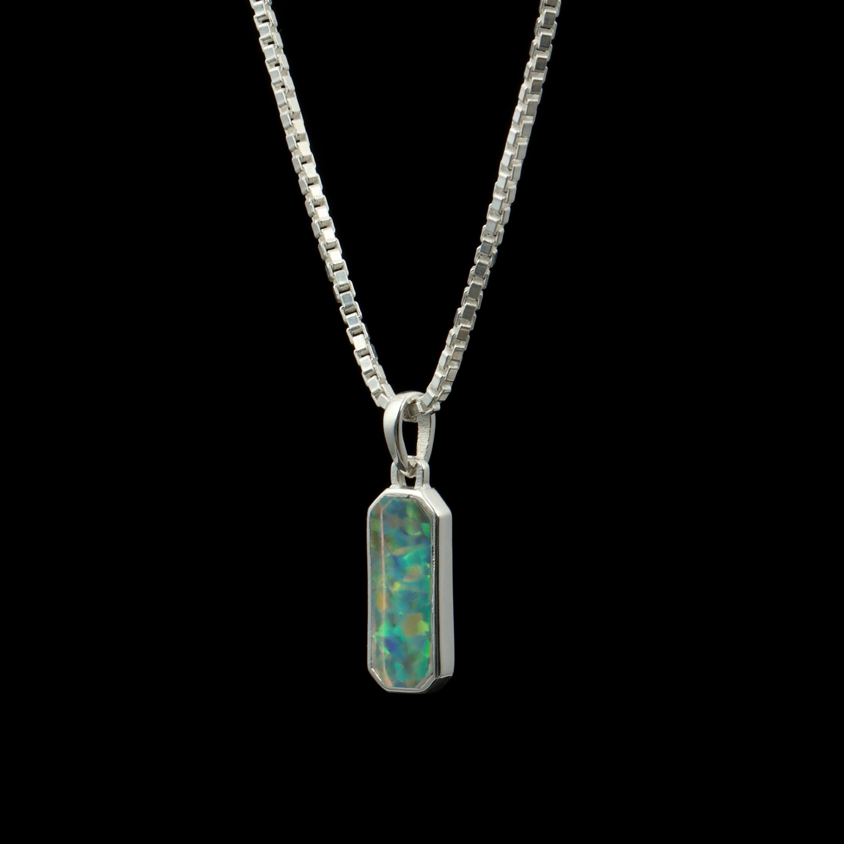 Ethiopian Opal Bar Pendant – 925 Sterling Silver