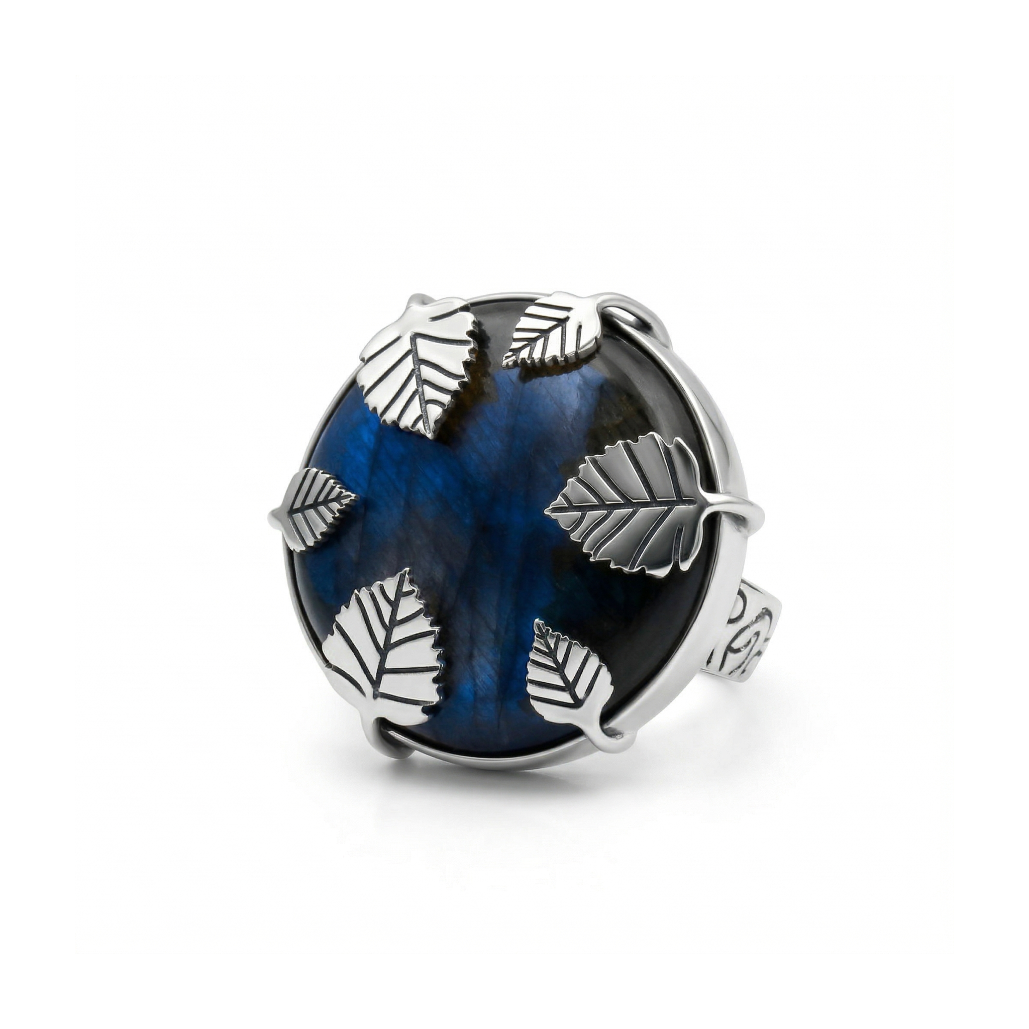 Midnight Leaf Labradorite Statement Ring – 925 Sterling Silver