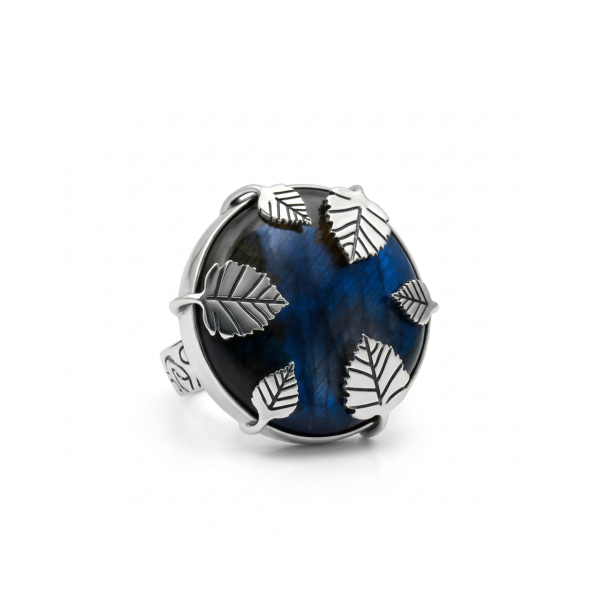 Midnight Leaf Labradorite Statement Ring – 925 Sterling Silver