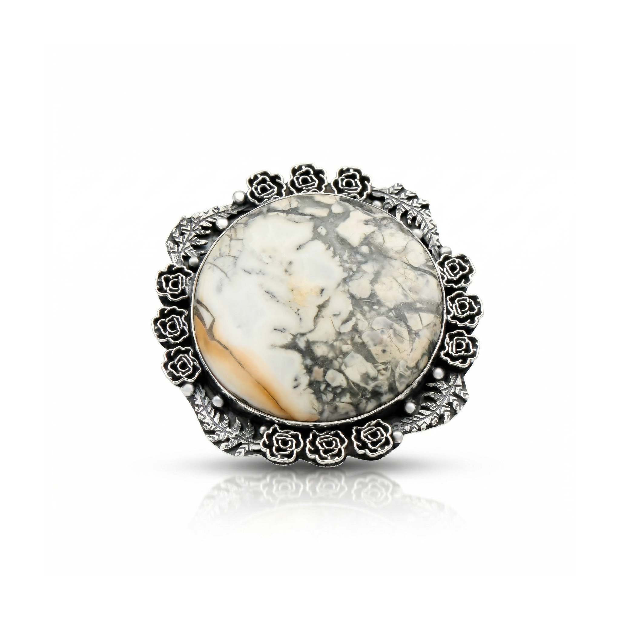 Art Stone Picasso Jasper Statement Ring – 925 Sterling Silver