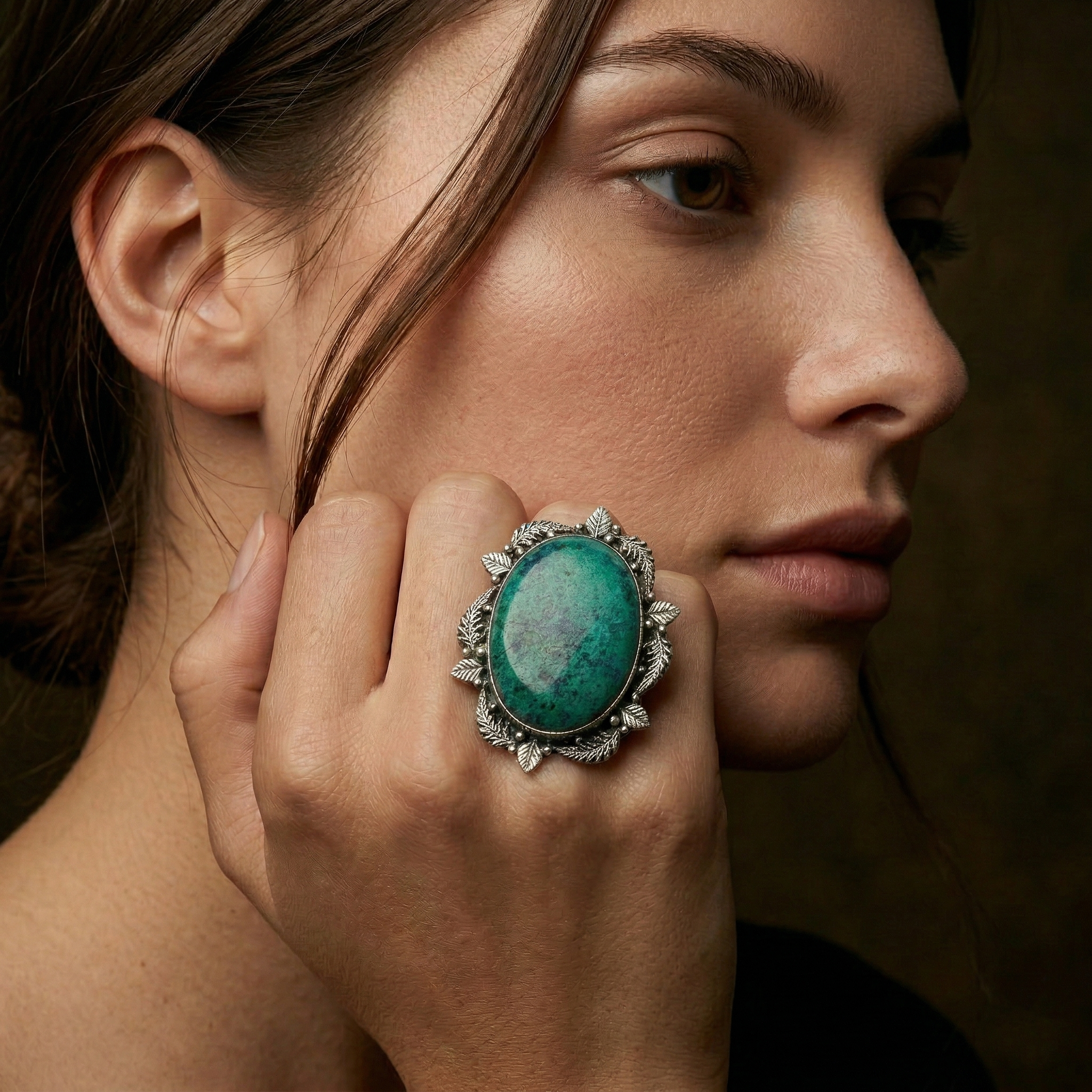 Chrysocolla Statement Ring – 925 Sterling Silver Oval Gemstone Ring