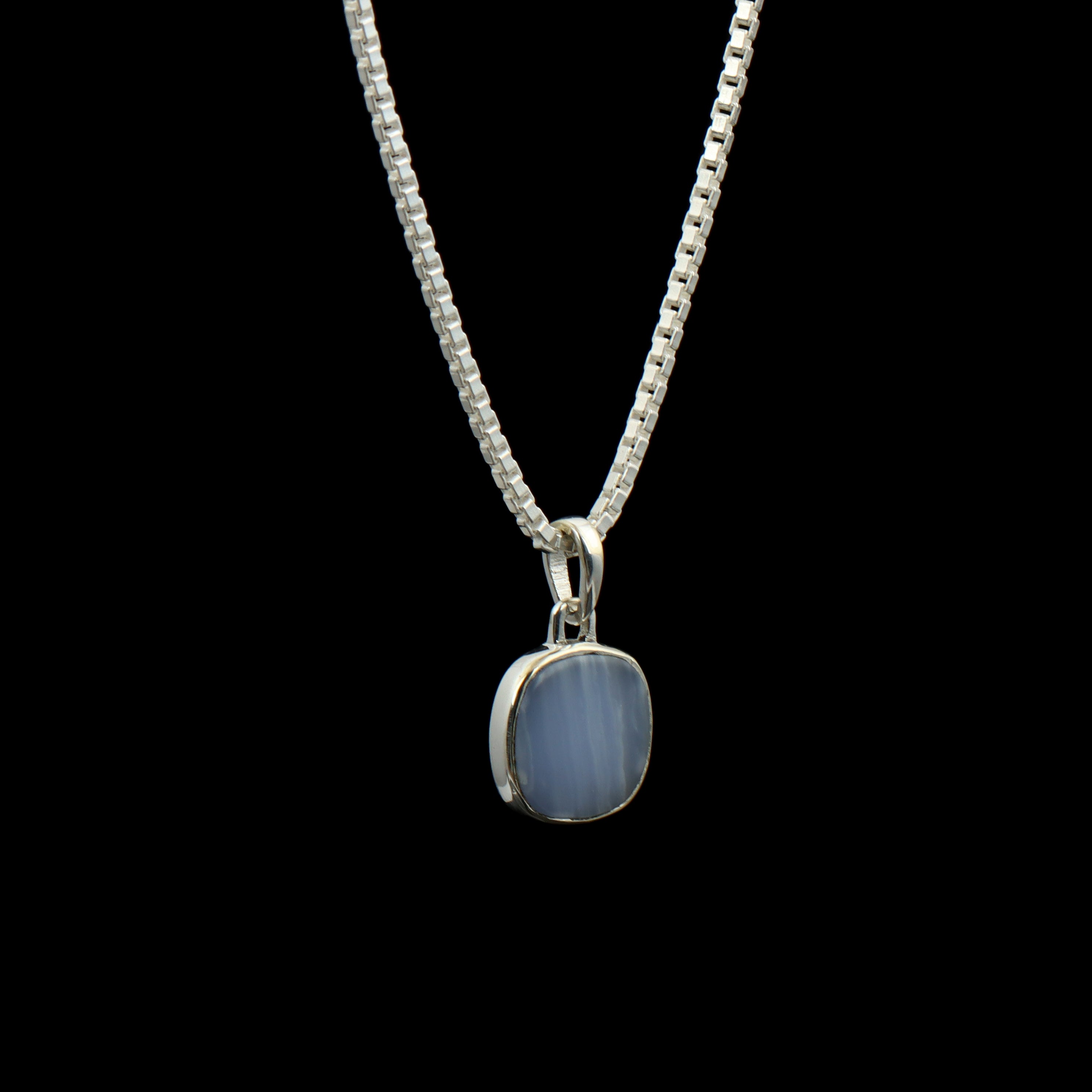 Blue Lace Agate Oval Pendant – 925 Sterling Silver