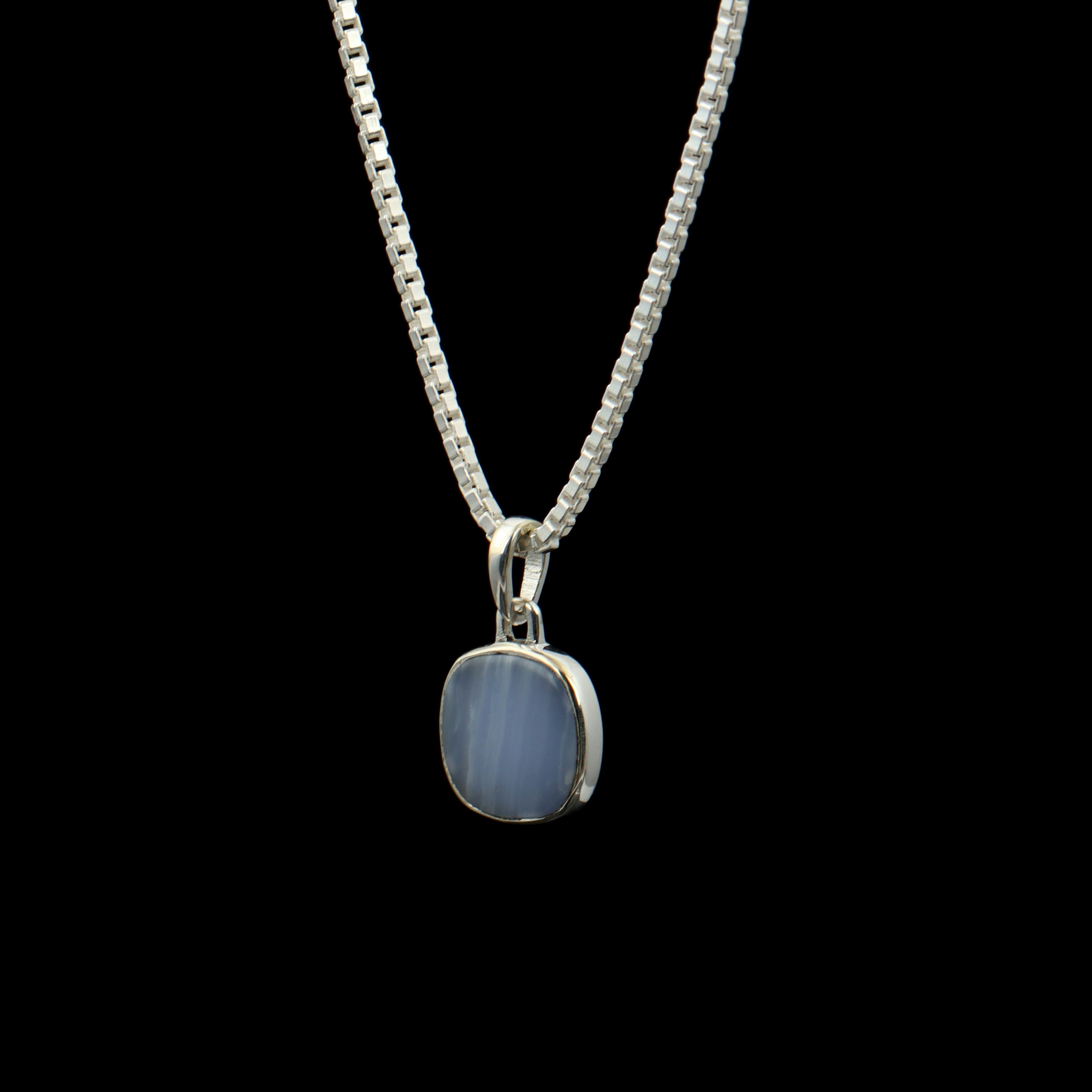 Blue Lace Agate Oval Pendant – 925 Sterling Silver