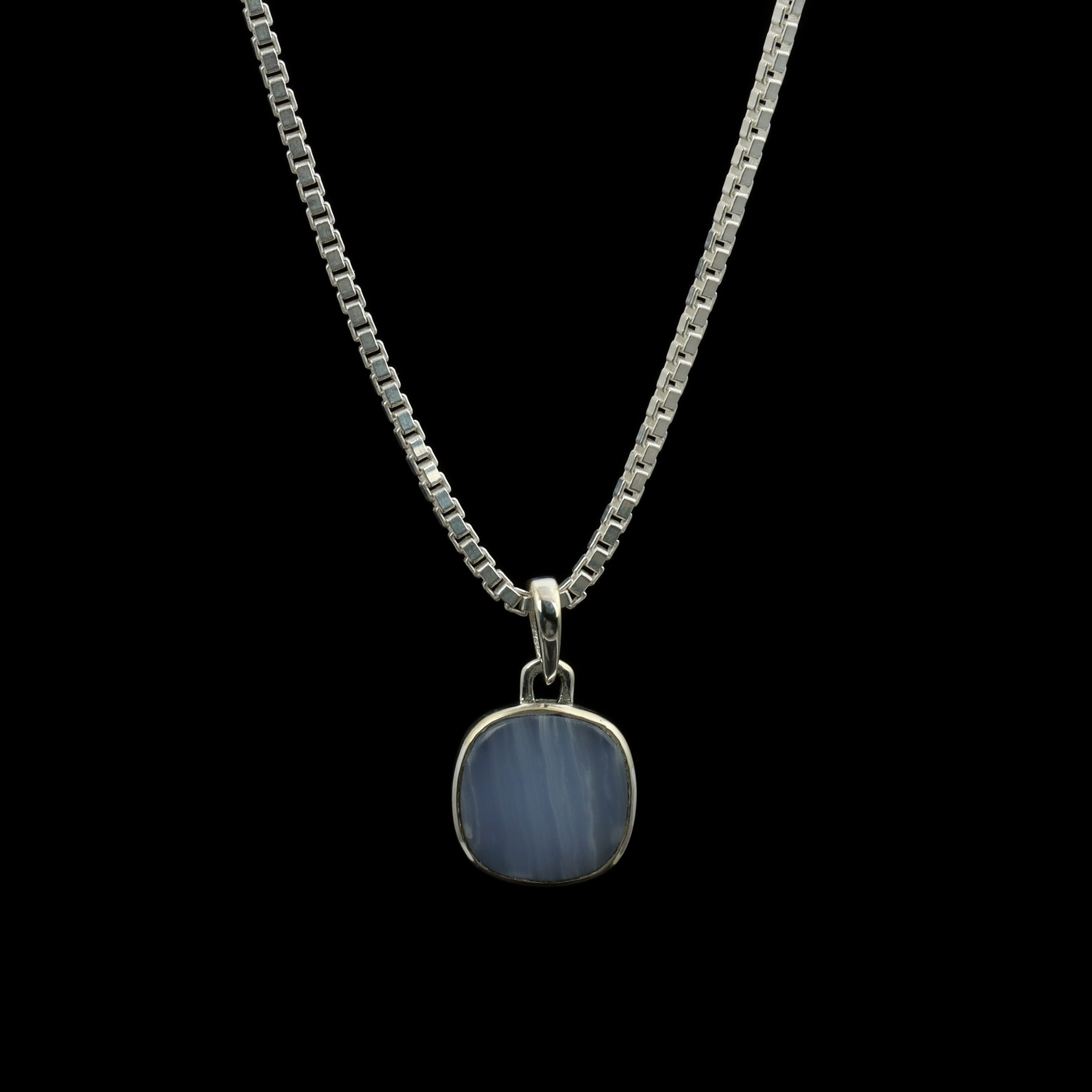 Blue Lace Agate Oval Pendant – 925 Sterling Silver