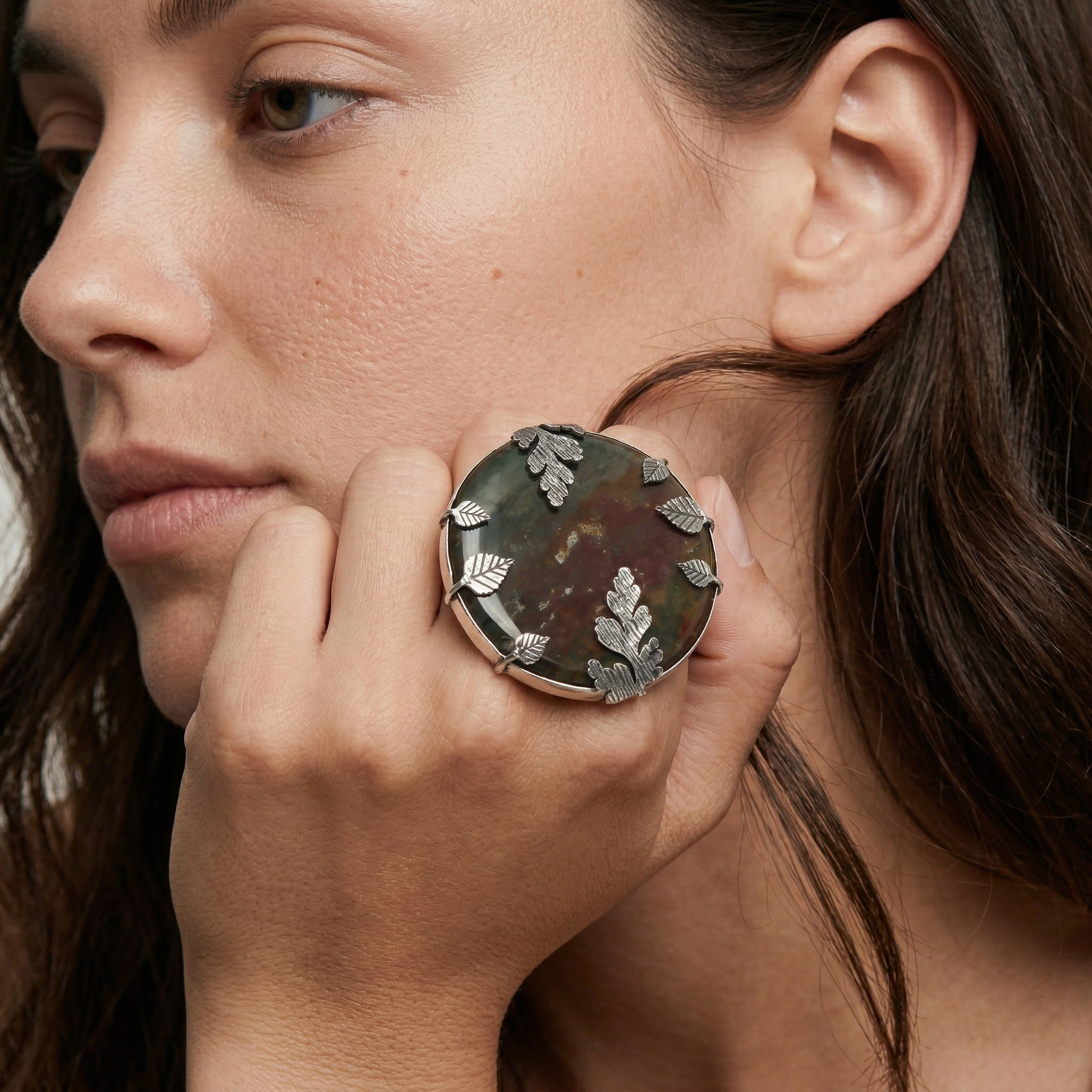 Leaf Design Bloodstone Statement Ring – 925 Sterling Silver