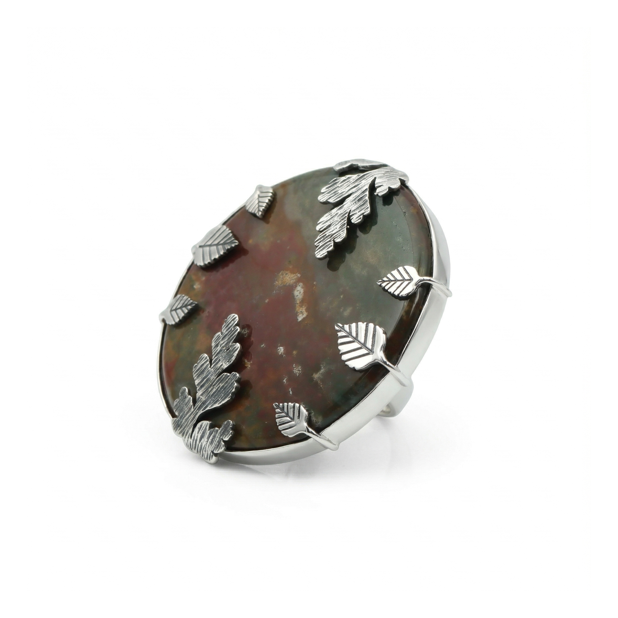 Leaf Design Bloodstone Statement Ring – 925 Sterling Silver