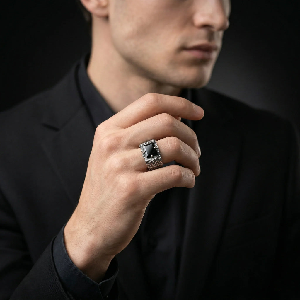 Noir Forge Black Onyx Ring – 925 Sterling Silver