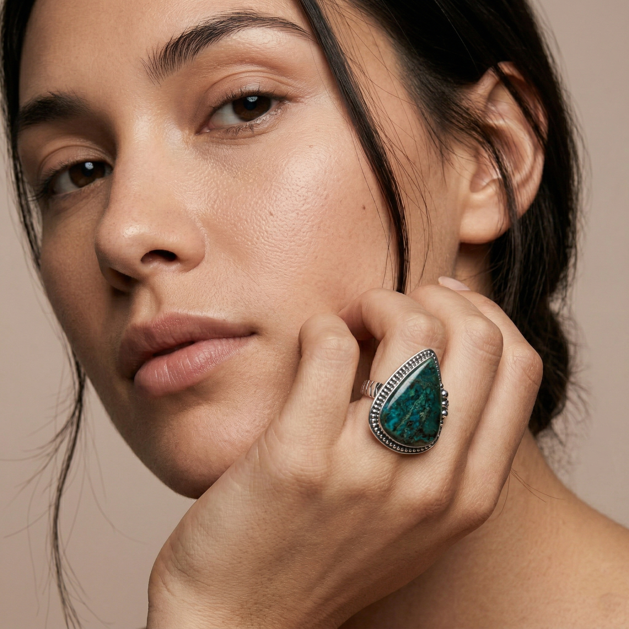 Ocean Tear Chrysocolla Statement Ring – 925 Sterling Silver