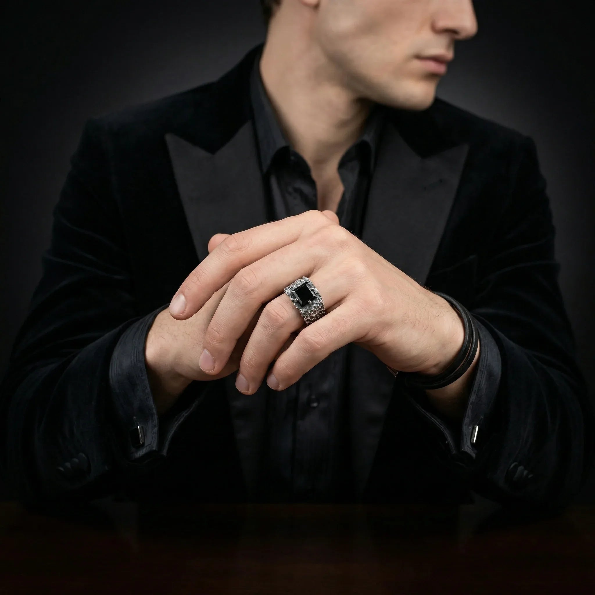 Noir Forge Black Onyx Ring – 925 Sterling Silver