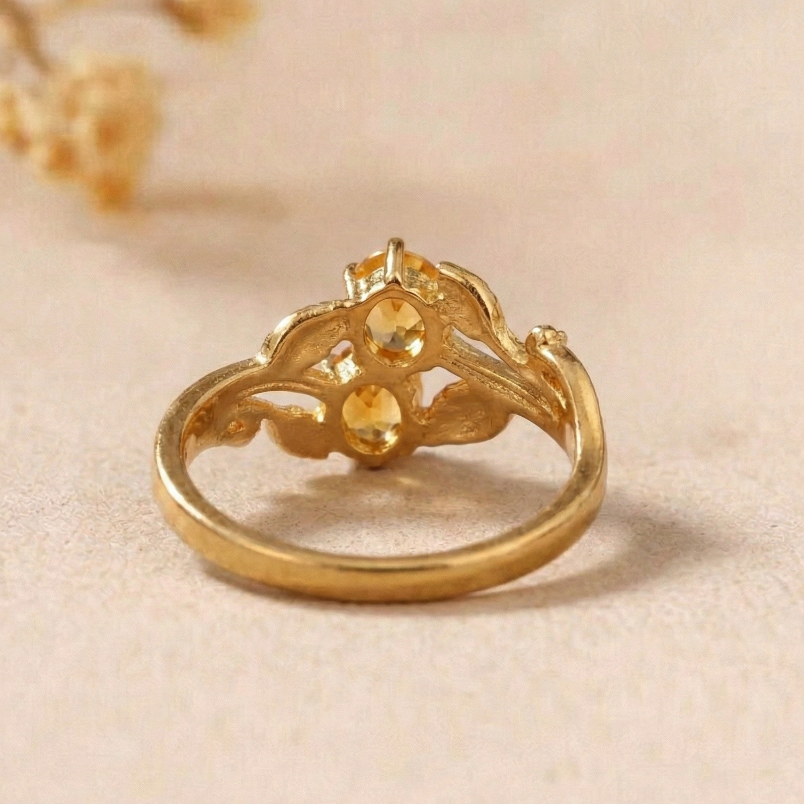 Florielle Citrine Gold Engagement Ring – 925 Sterling Silver Women Aesthetic Ring