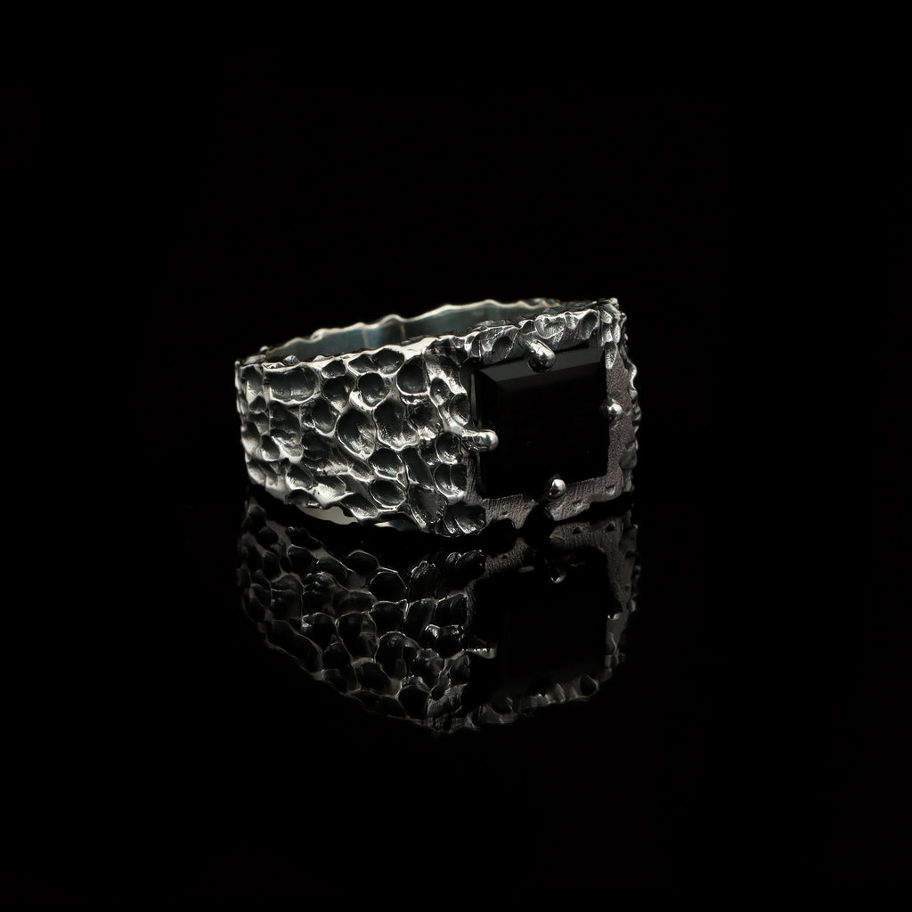 Noir Forge Black Onyx Ring – 925 Sterling Silver
