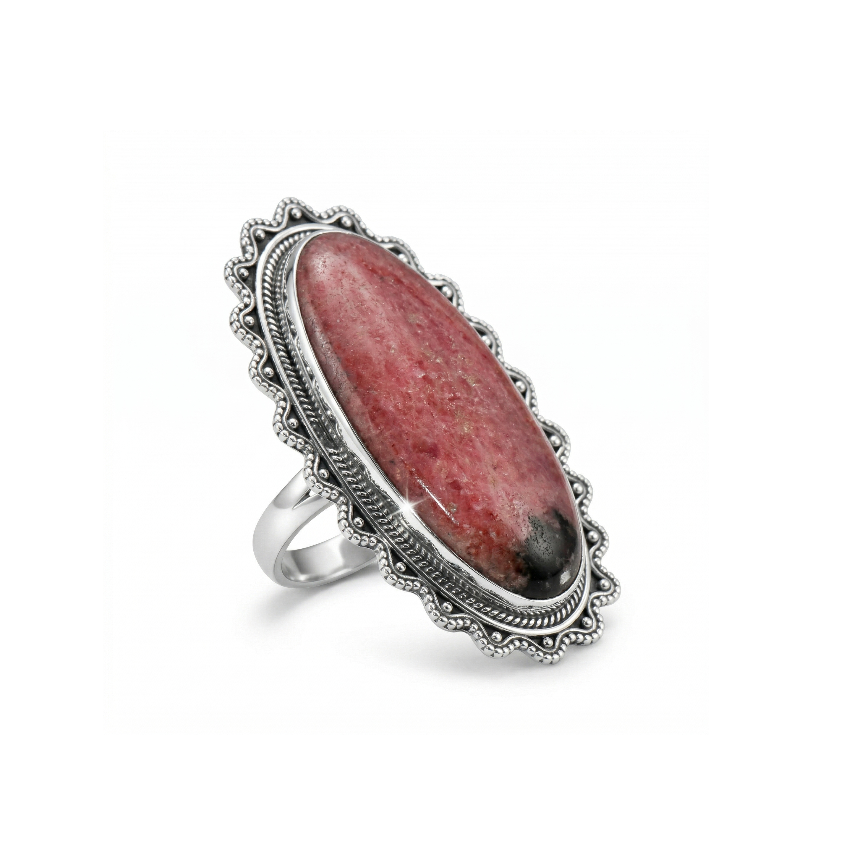 Vintage Design Rhodonite Statement Ring – 925 Sterling Silver
