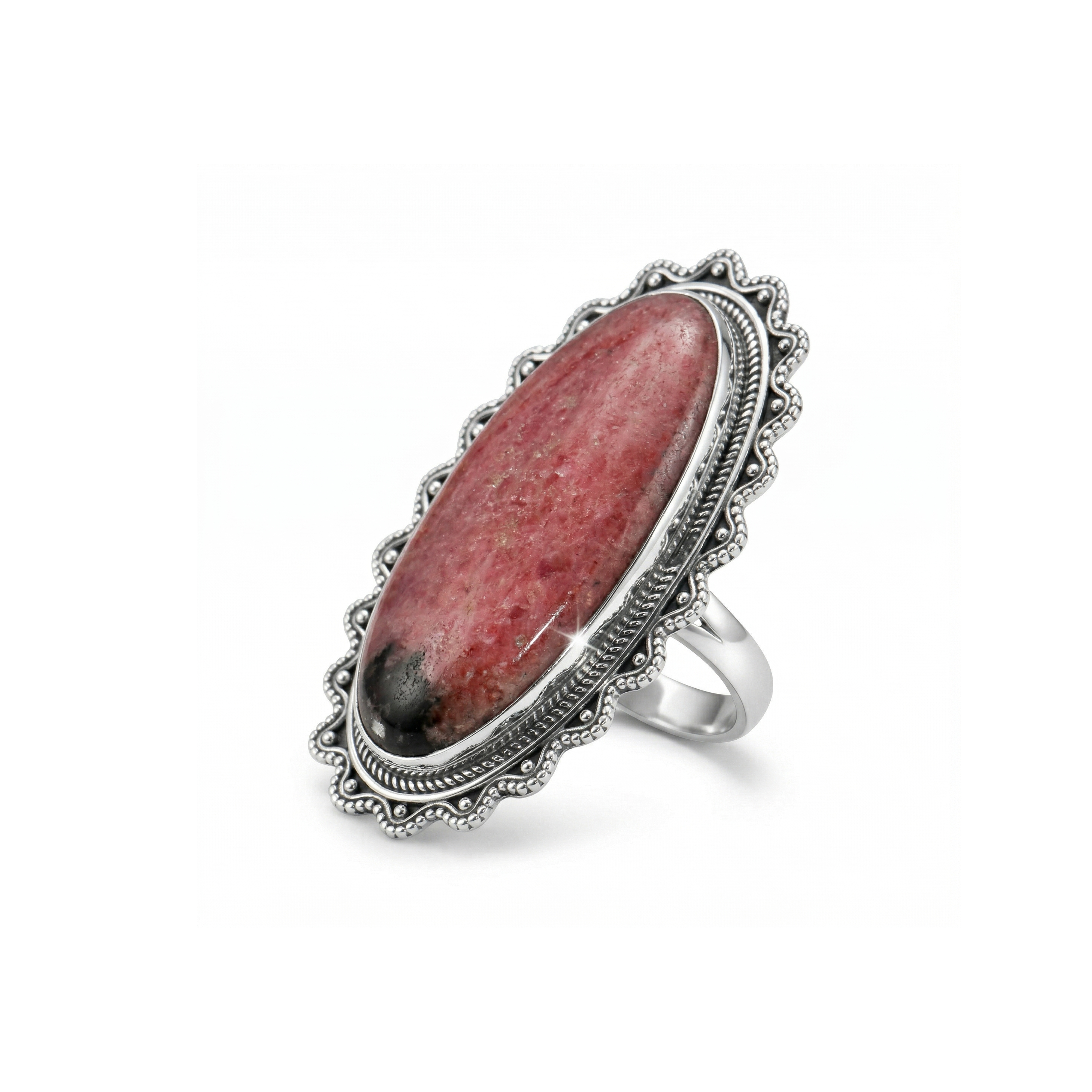 Vintage Design Rhodonite Statement Ring – 925 Sterling Silver