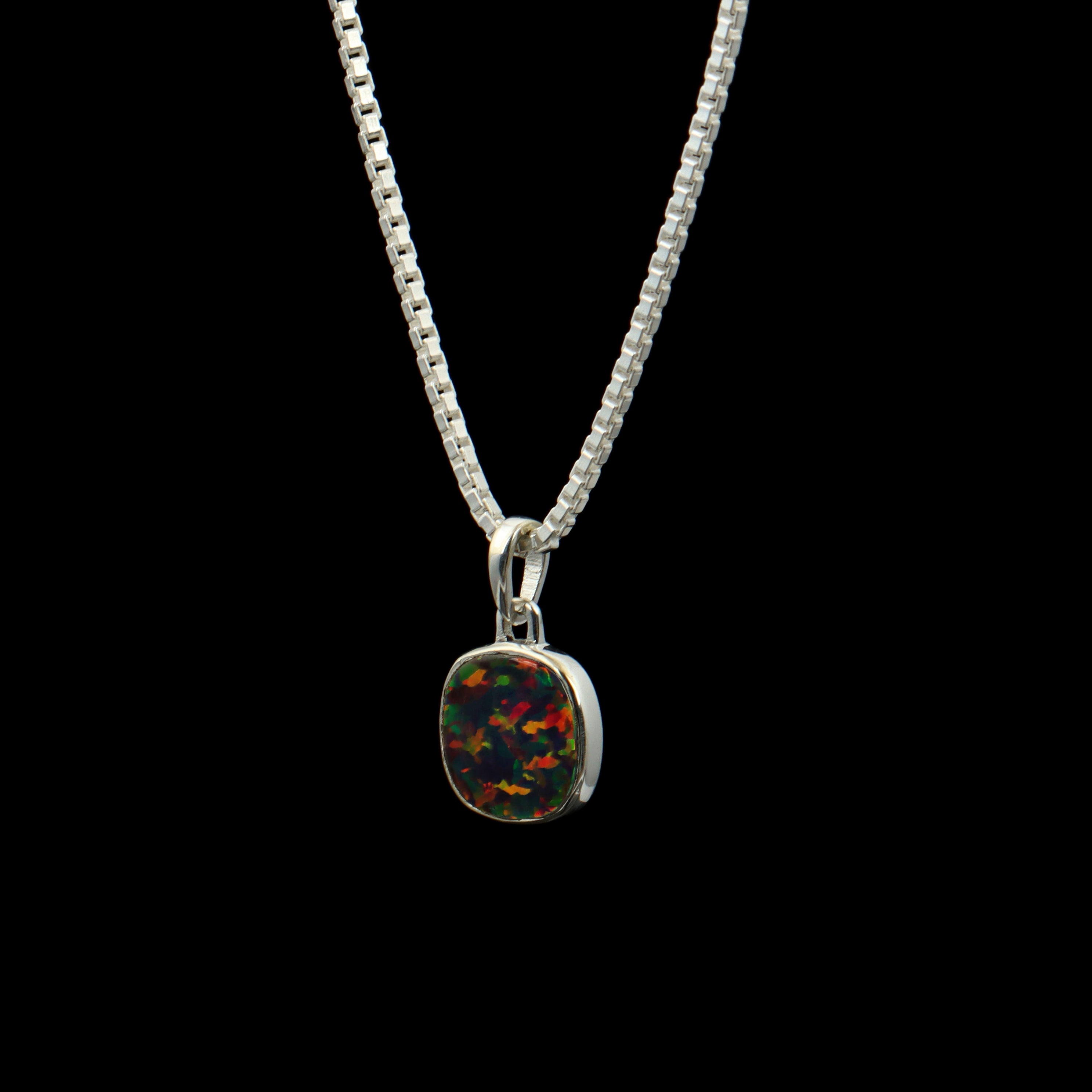 Black Opal Cushion Pendant – 925 Sterling Silver