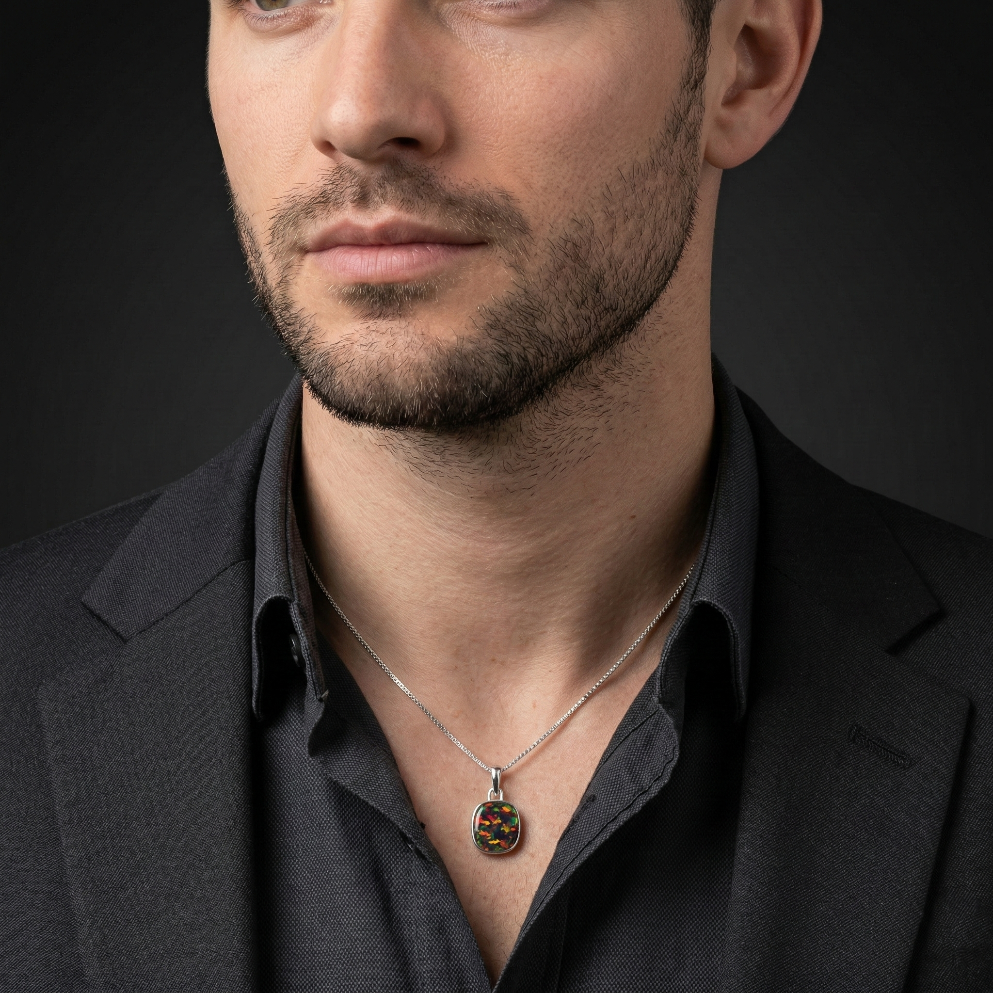 Black Opal Cushion Pendant – 925 Sterling Silver