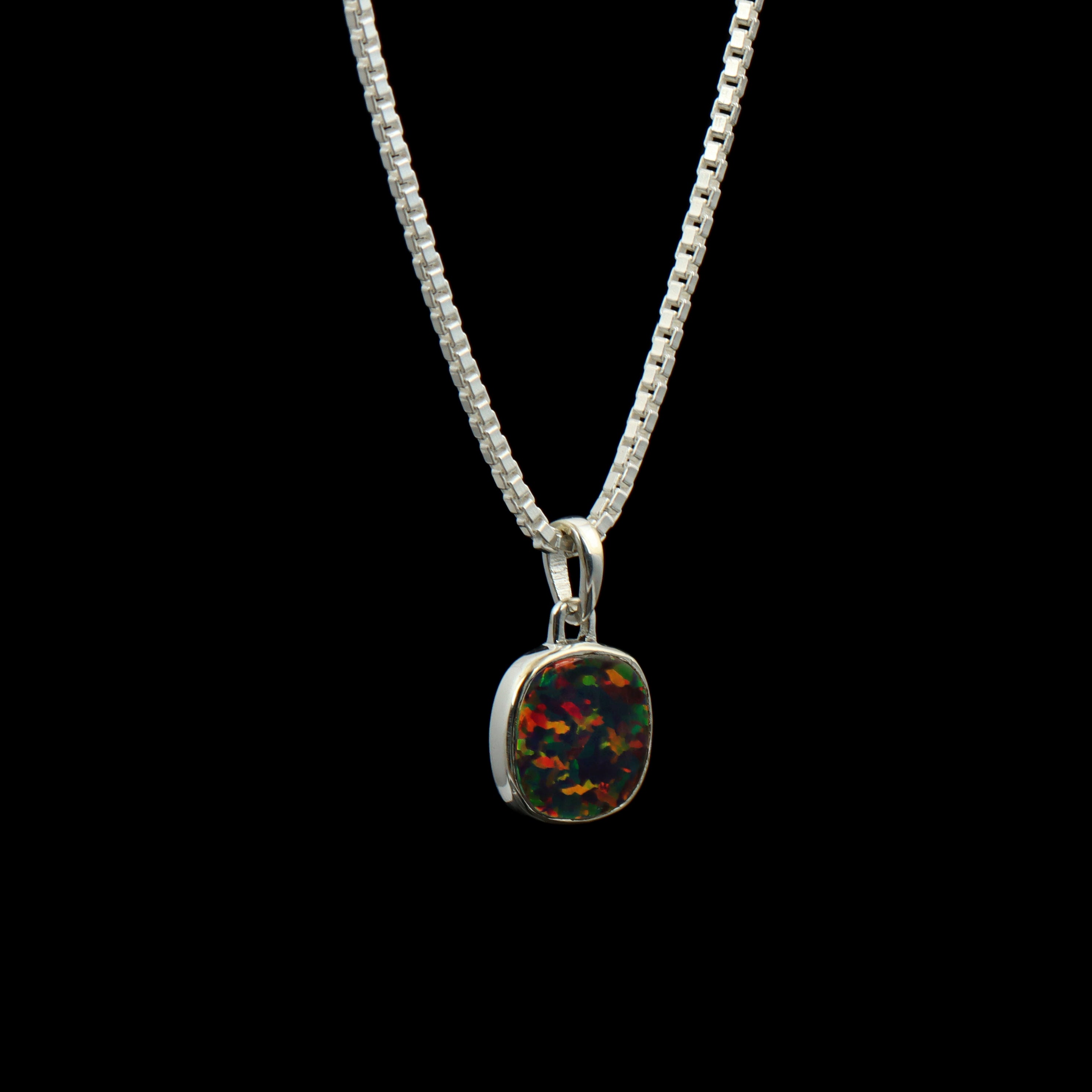 Black Opal Cushion Pendant – 925 Sterling Silver