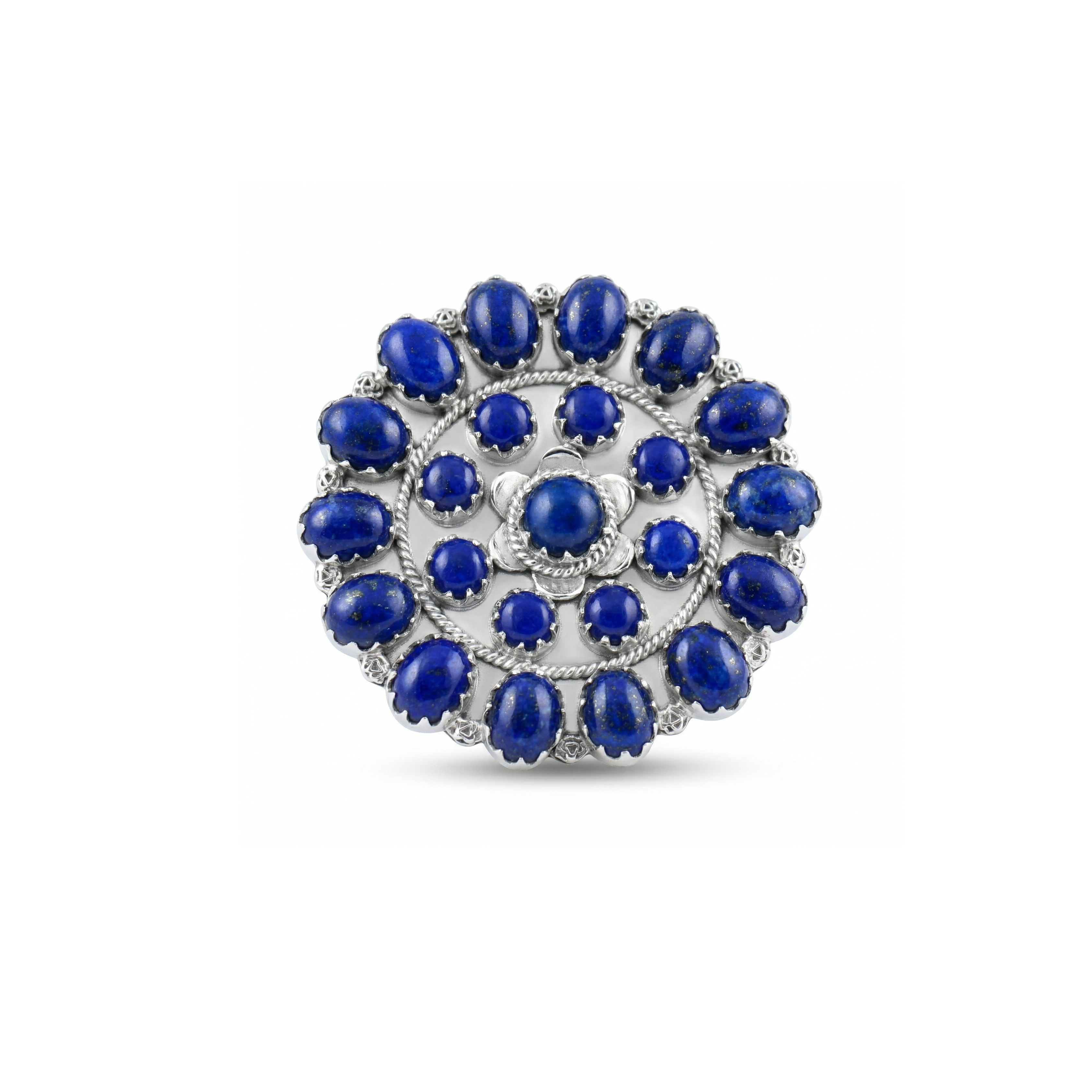 Floral Design Lapis Lazuli Statement Ring – 925 Sterling Silver