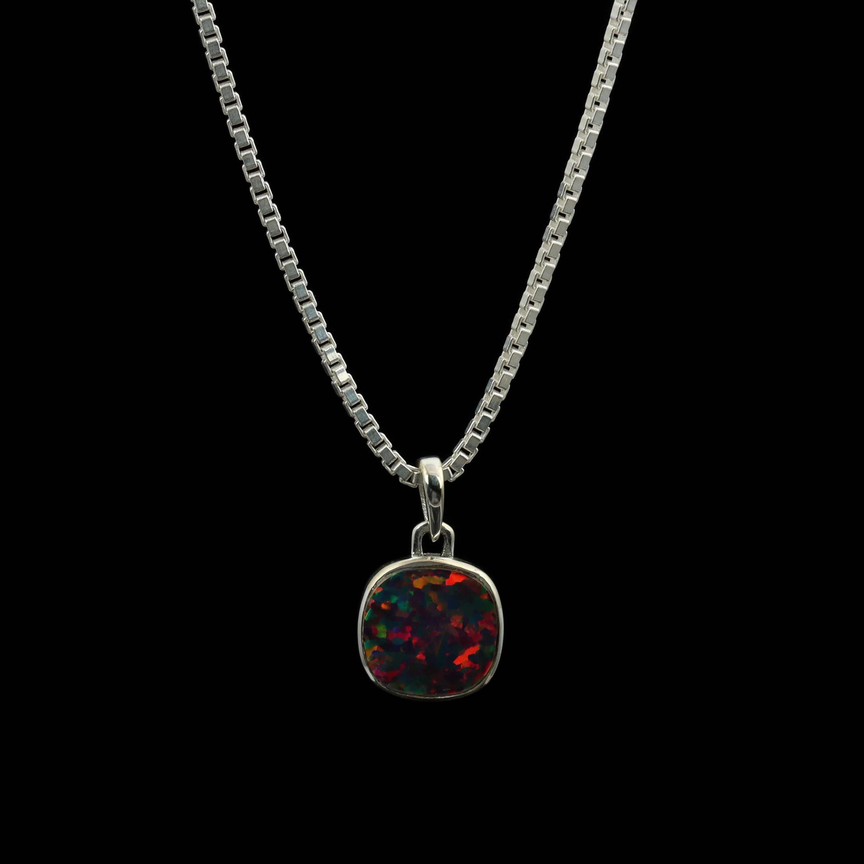 Black Opal Cushion Pendant – 925 Sterling Silver