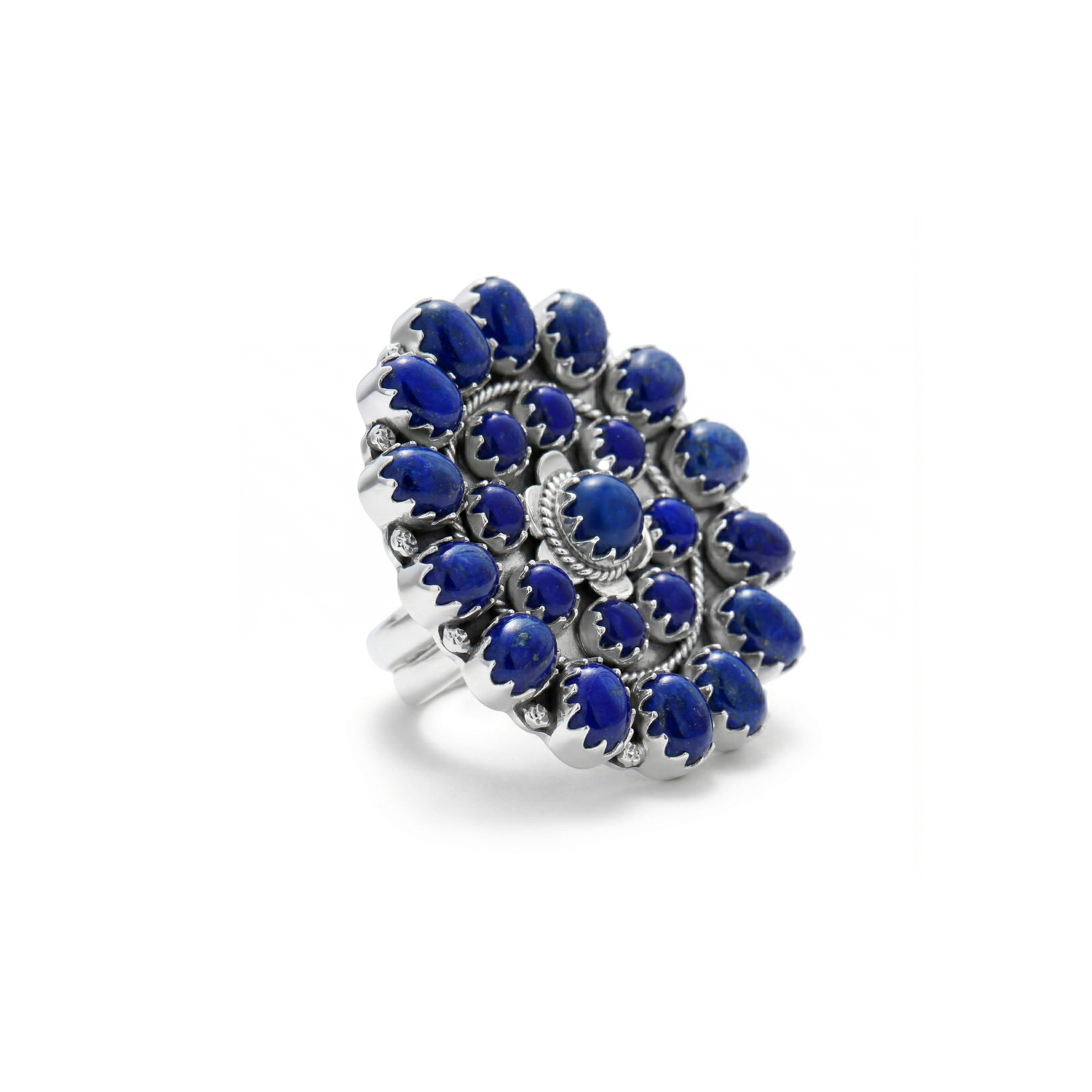 Floral Design Lapis Lazuli Statement Ring – 925 Sterling Silver