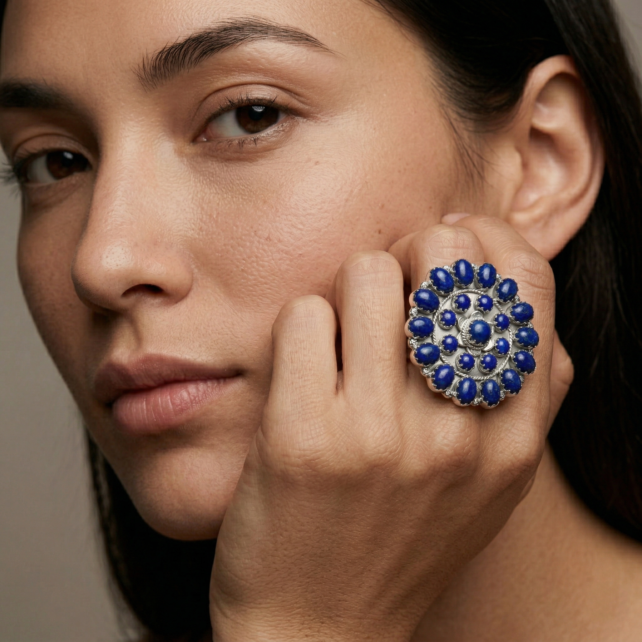 Floral Design Lapis Lazuli Statement Ring – 925 Sterling Silver